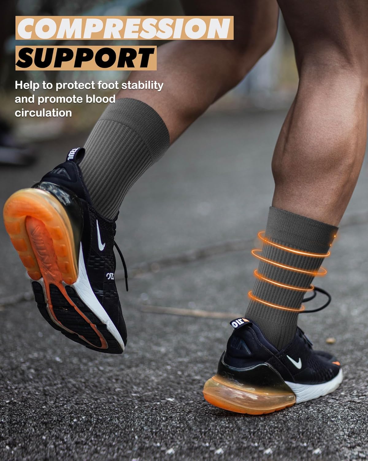 PAPLUS 3 Pairs Running Compression Socks for Men & Women, Atheltic Crew Socks with Cushion, Arch Support for Hiking, Cycling