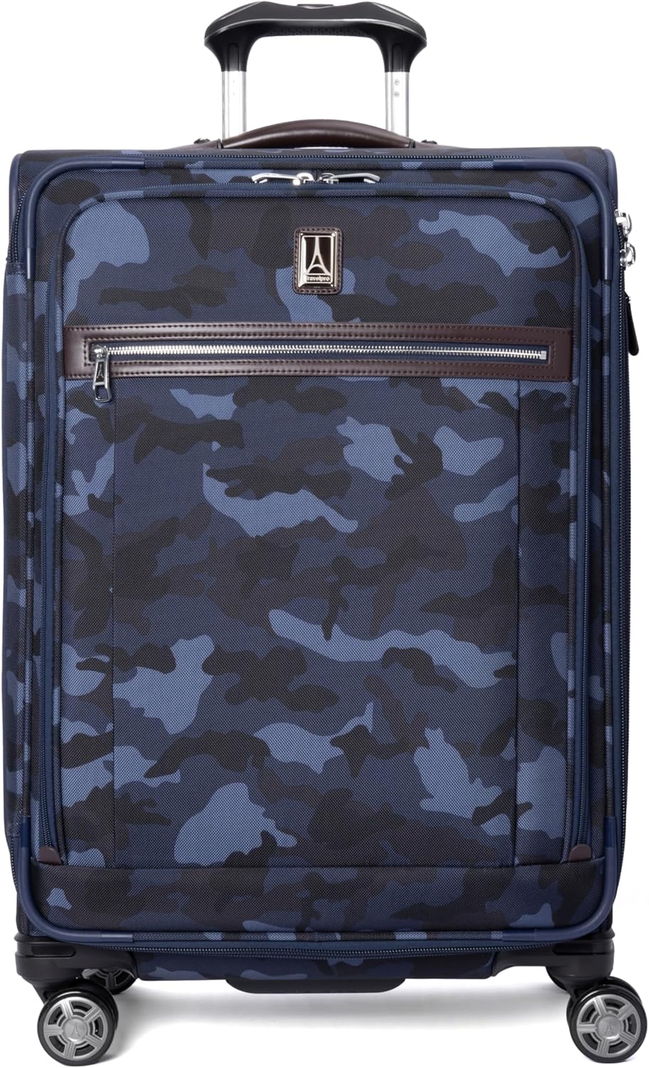 Travelpro Platinum Elite Softside Expandable Checked Luggage, 8 Wheel Spinner Suitcase, TSA Lock, Men and Women, Navy Camouflage, Checked Medium 25-Inch