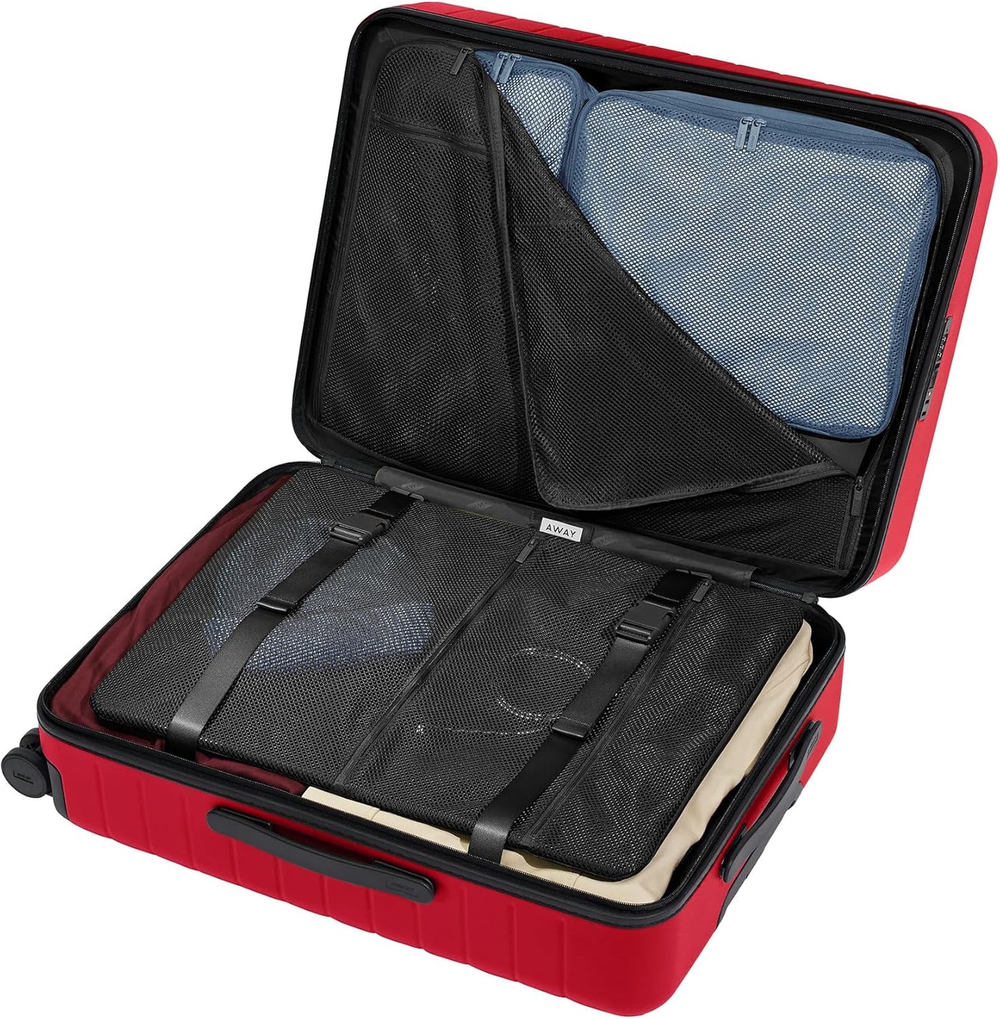 Away Medium Checked Luggage, Lightweight Hard Shell Suitcase with Spinner Wheels, Durable Rolling Luggage, TSA Lock, 26 Inch, Cherry Red