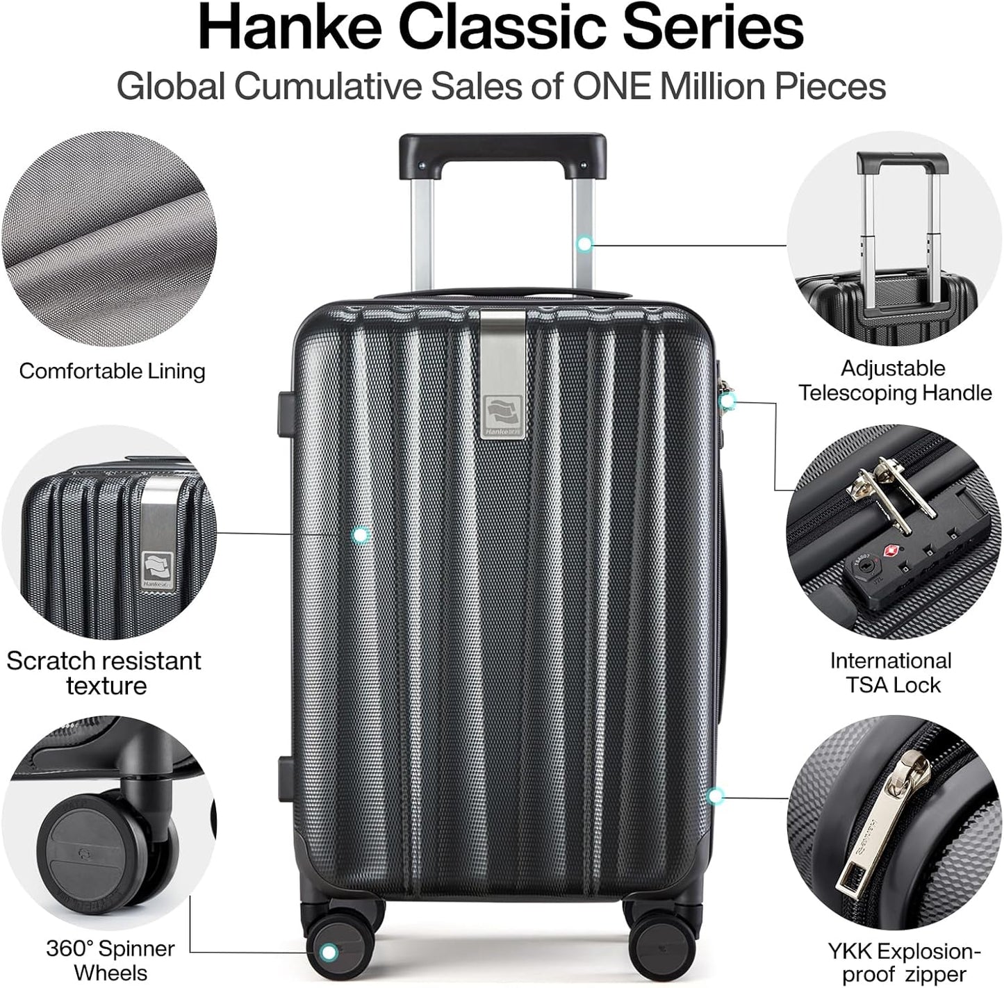 Hanke 29 Inch Luggage Suitcases With Spinner Wheels Lightweight PC hardside Rolling Suitcase With Travel Lock, Checked-Large 29-Inch(Jet Black)