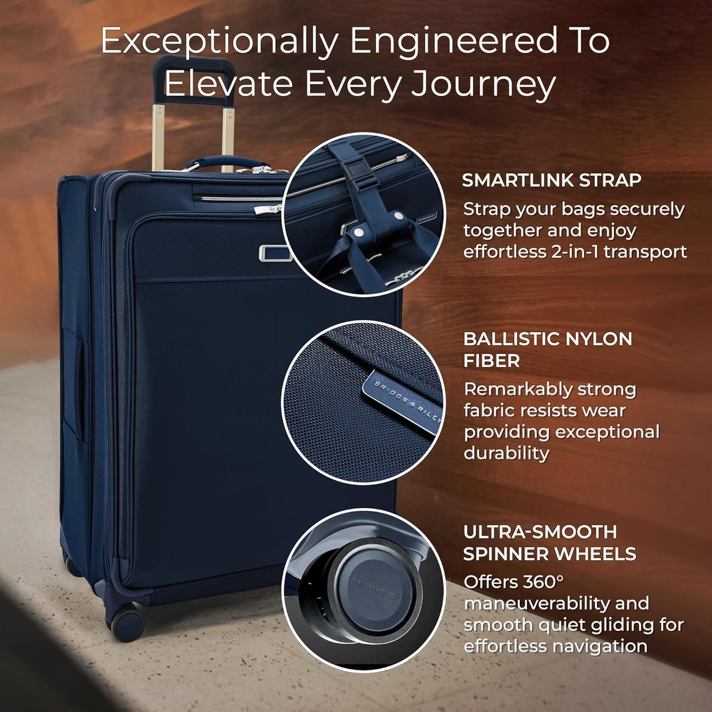 Briggs & Riley 31" Extra Large Expandable Spinner - Checked Luggage for Travel, Suitcases with Wheels, Softside Rolling Bag for Men & Women, Self-Repairing Zipper - Baseline Collection, Navy