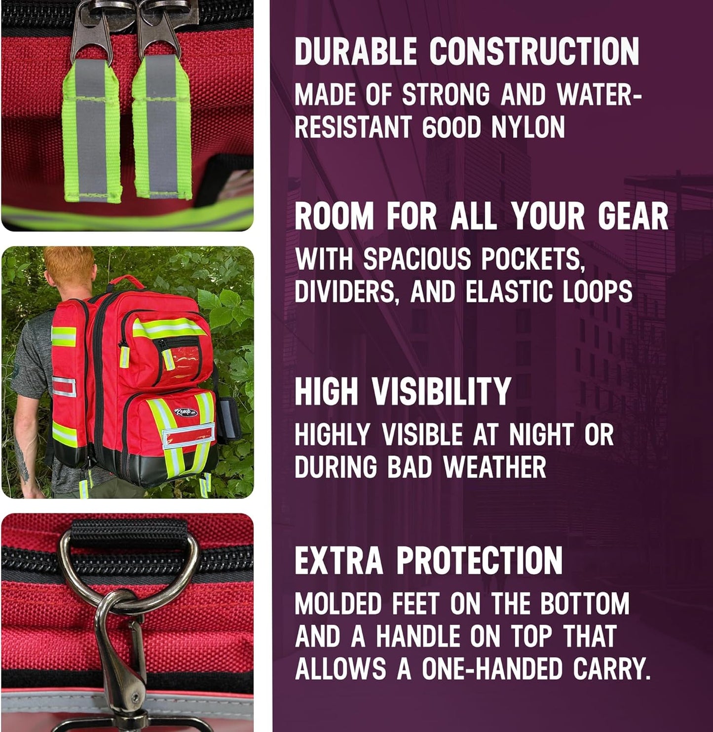 Kemp USA Ultimate EMS Backpack - EMT Bag | Emergency Backpack with a strap for D Oxygen Cylinder | Medical Backpack for Search and Rescue Tools | Large Medic Bag for EMT Kit | 8 Lbs.