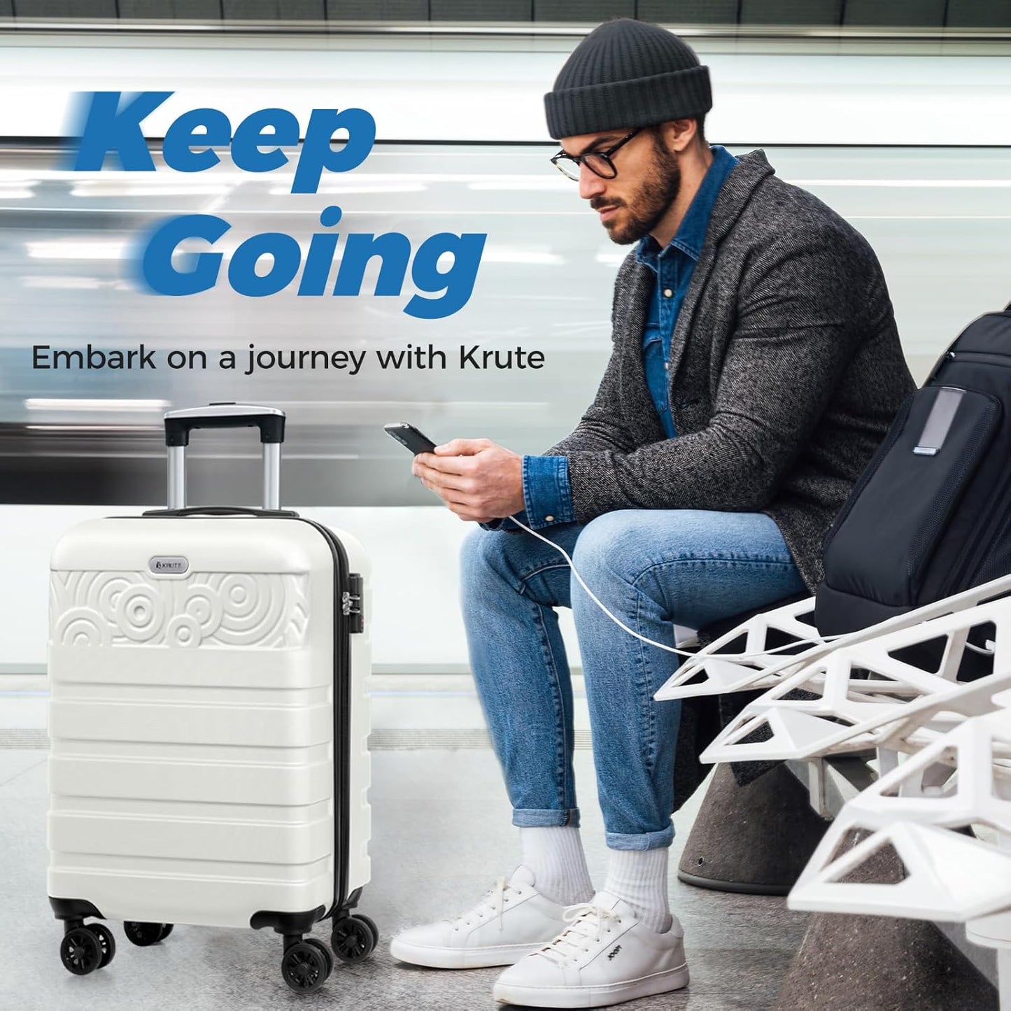 Krute Carry On Luggage 20 inch Suitcase with Spinner Wheels Airline Approved Hard Shell Luggages PC ABS TSA Lock Suitcase