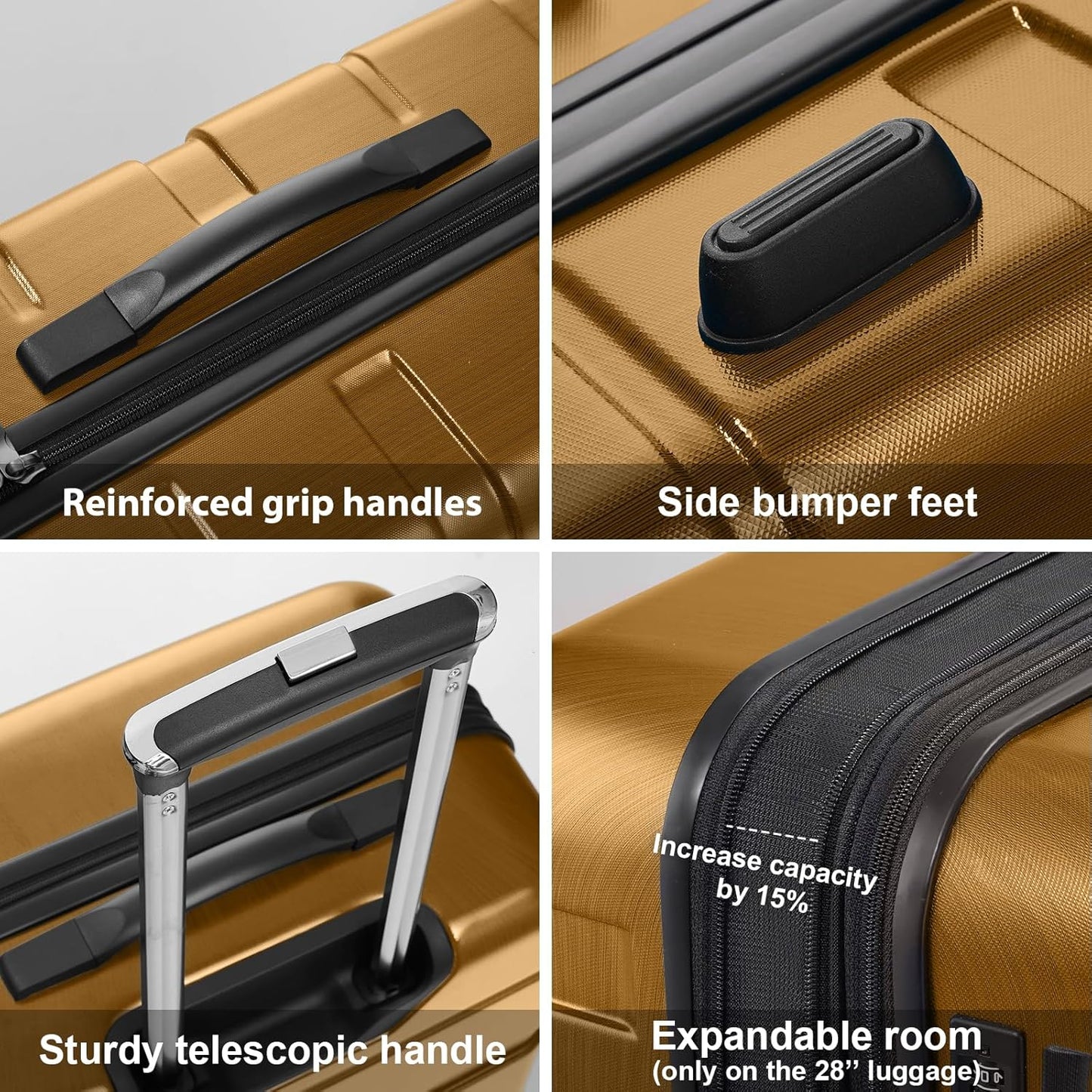 Coolife Luggage PC+ABS Expandable Hardshell Suitcase with TSA Lock, Spinner Checked Lightweight (Black brown, 28in)