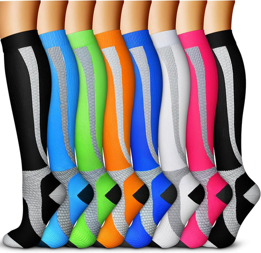 QUXIANG Copper Compression Socks for Women & Men Circulation (8 Pairs) - Best for Running Athletic Cycling - 15-20 mmHg