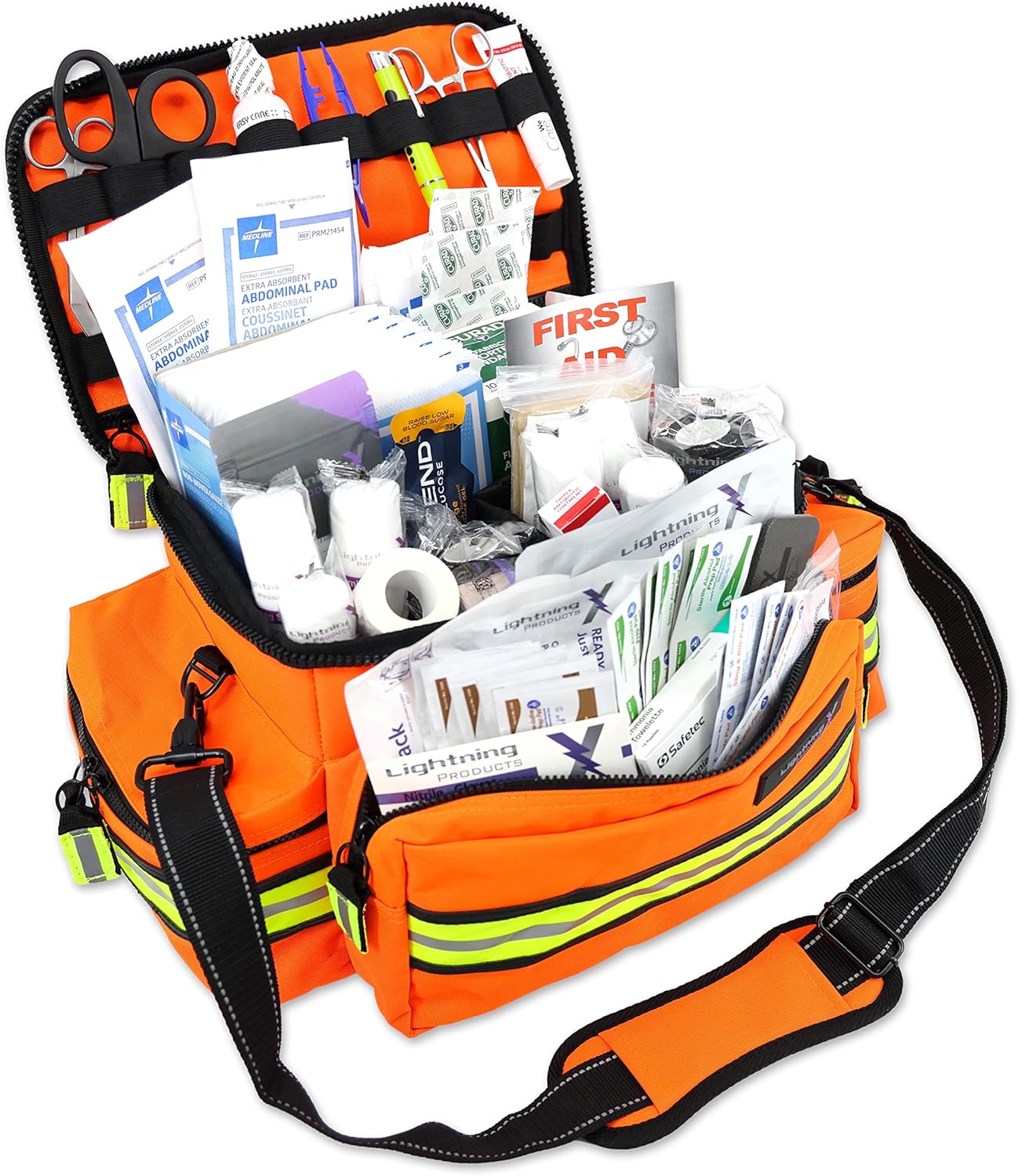 Lightning X Products Lightning X Mid-Sized First Responder EMT Bag | LXMB25 Fully Stocked Aid Kit w/ 200+ BLS Supplies - Orange