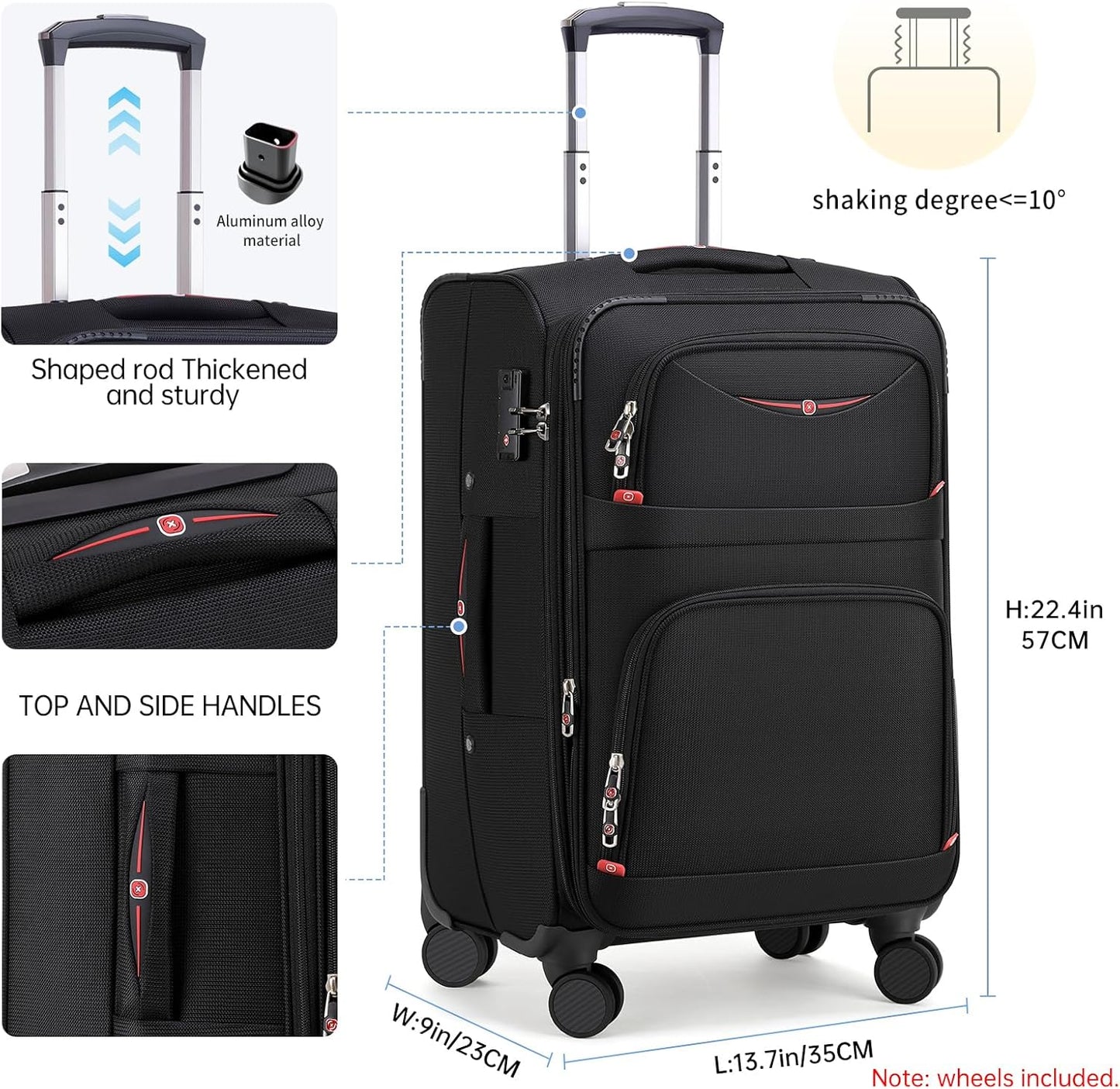 Softside Expandable Luggage with 4 Spinner Wheels, Durable Carry-On Luggage Suicase (Coffee, 21-Inch)