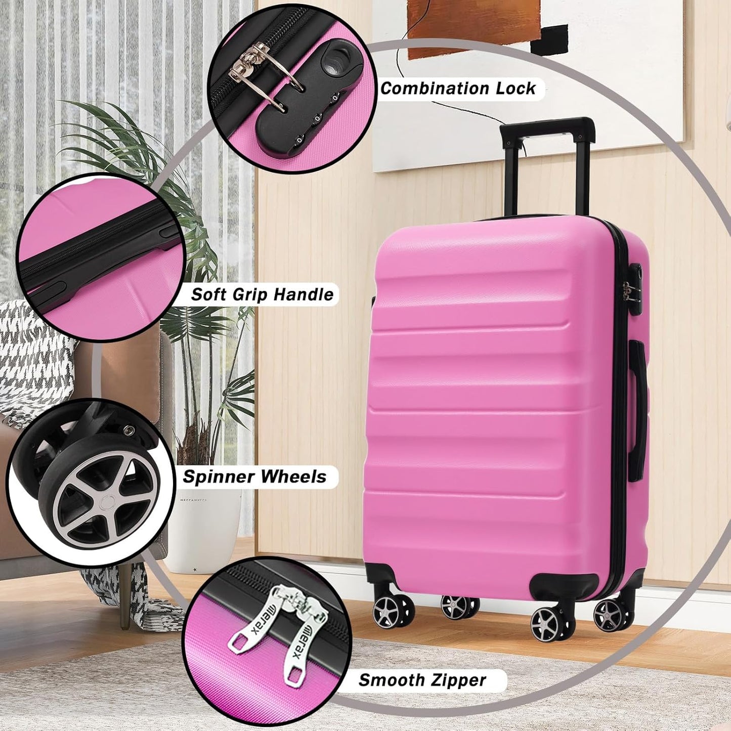 Merax Luggage Set 13 Piece, Hardshell ABS Suitcases with 8 Silent Spinner Wheels, Durable and Lightweight Travel Luggage for Family Trips