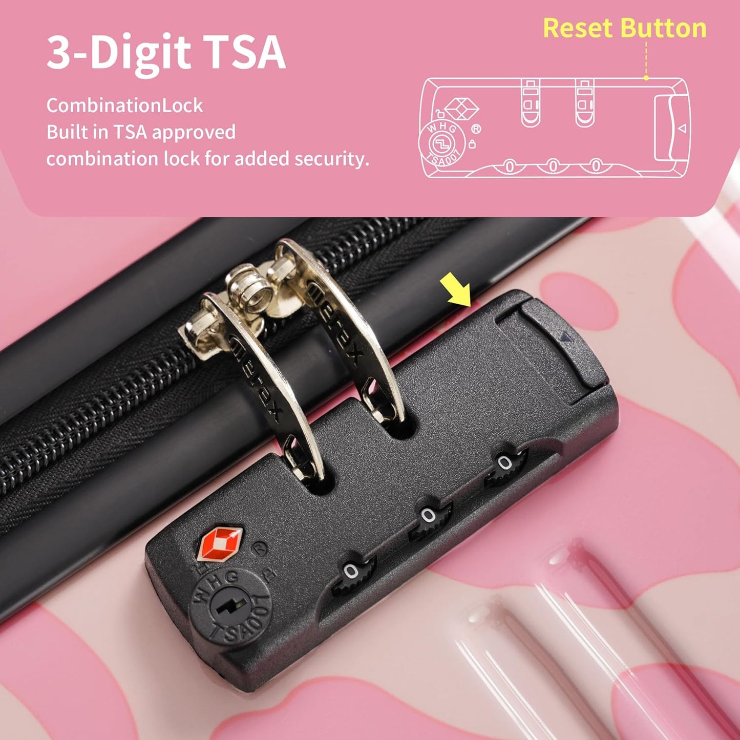 Merax Luggage Sets 3 Piece, Hardside Suitcase Set with Spinner Wheels, Lightweight Printing Luggage Carry on,20+24+28 IN,Pink