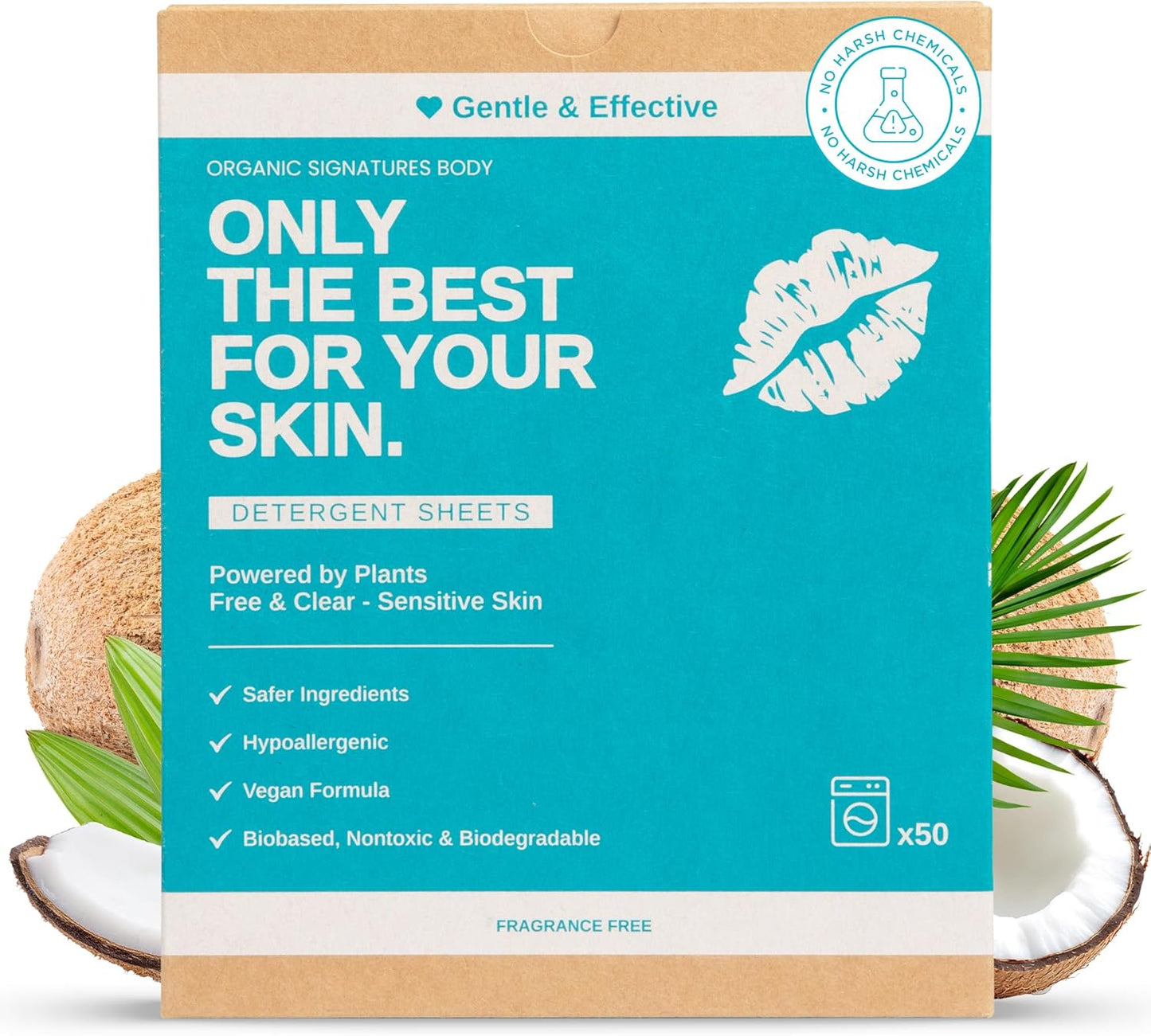 Laundry Detergent Sheets - Hypoallergenic, Plant-Based with Coconut Oil & Soapberry Extract - Unscented, Safe for Colors & Whites, 50-Pack