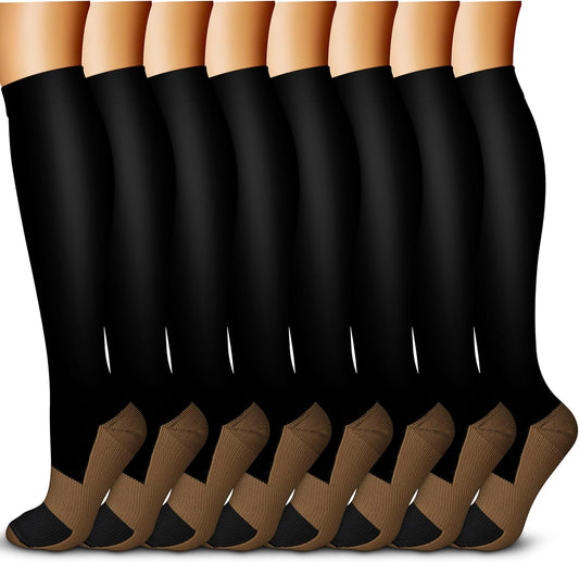 QUXIANG Copper Compression Socks for Women & Men Circulation (8 Pairs) - Best for Running Athletic Cycling - 15-20 mmHg