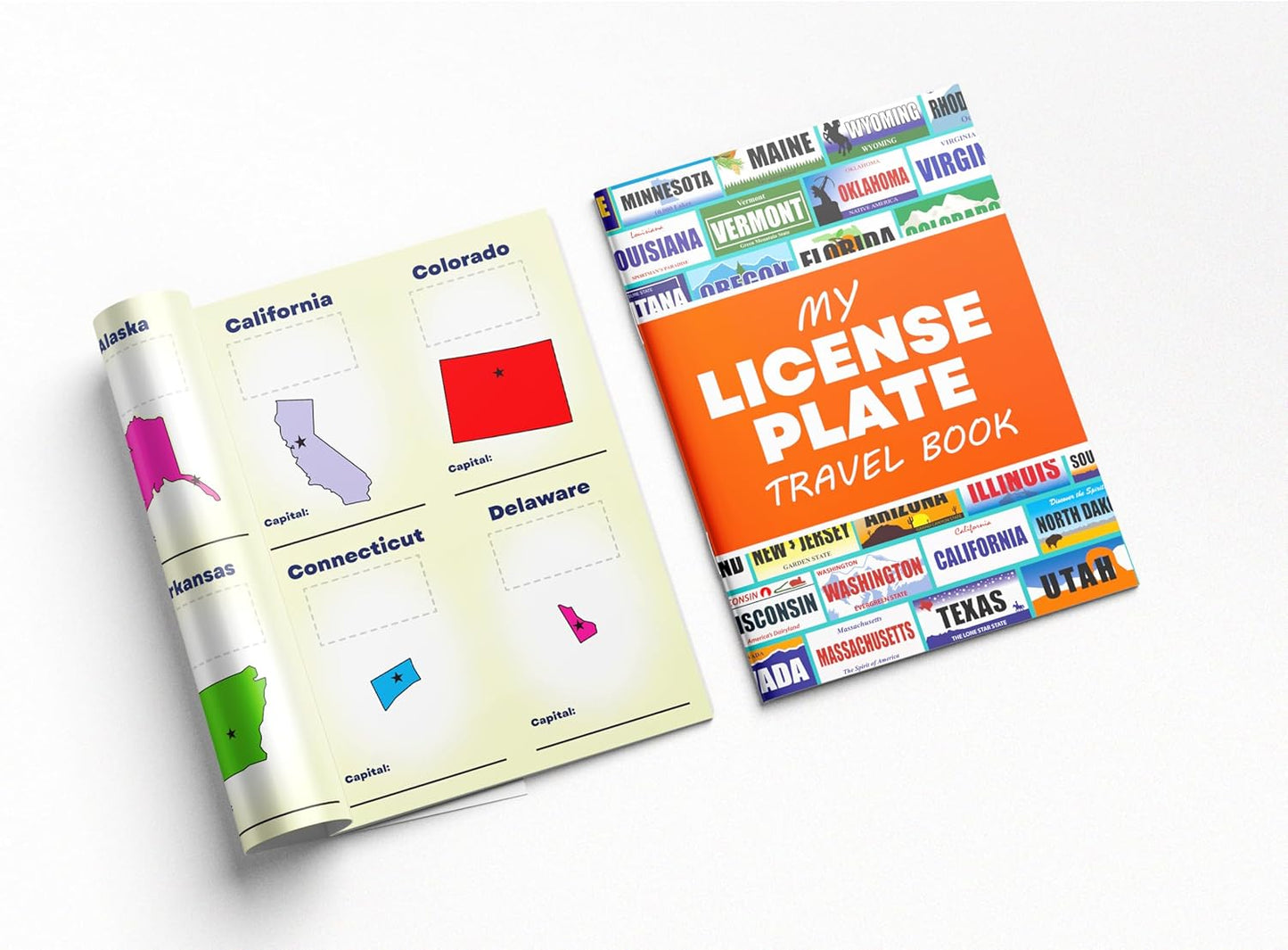 Jazzoo License Plate Game for Kids - 12 Travel Sticker Books - Fun Road Trip Activity for Family Vacations - USA States