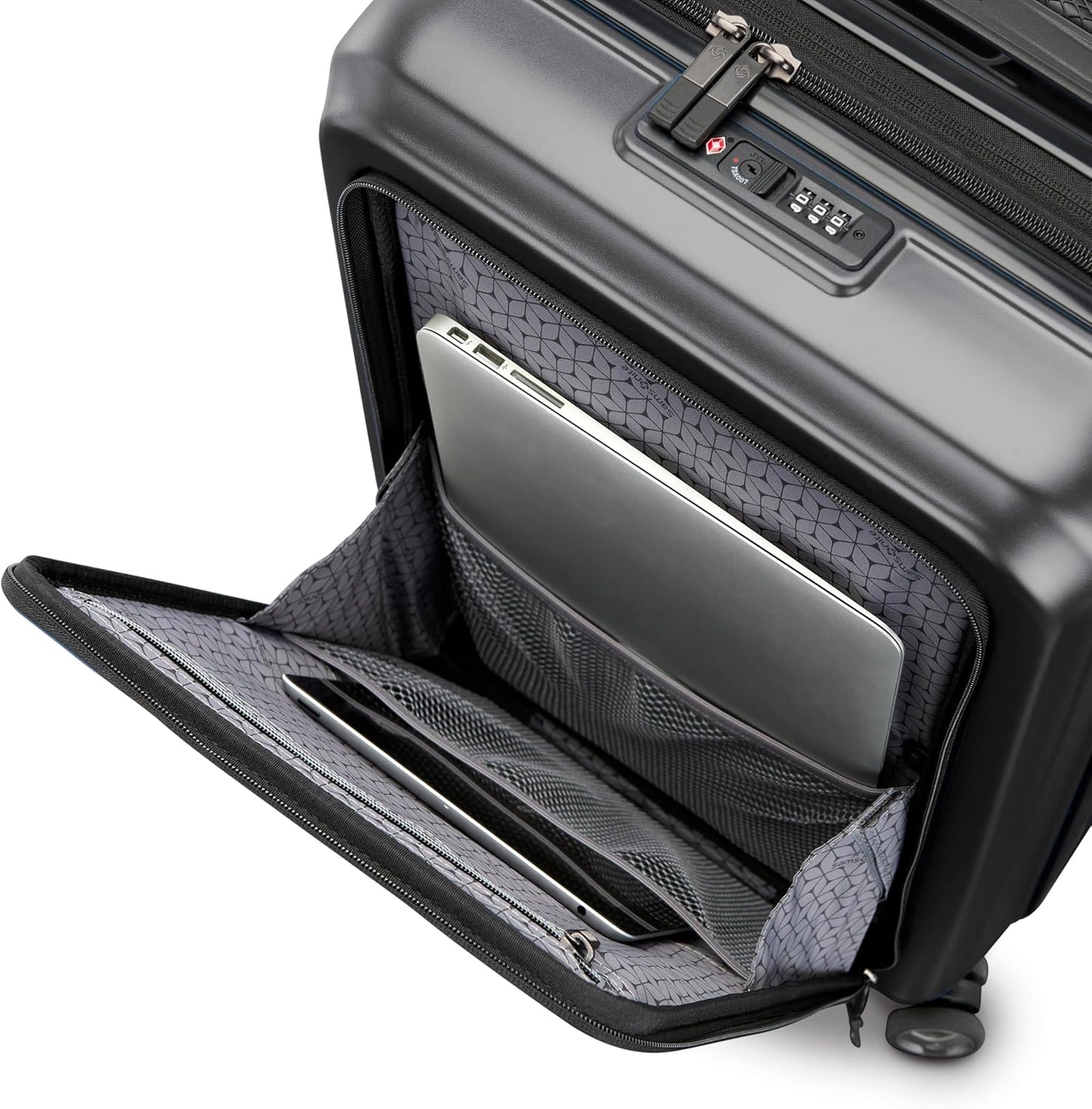 Samsonite 2 Piece Luggage Set with 21/28” Hardside Lightweight Octiv (Carry-On Pro with Front Pocket & Large Checked) Expandable, Four Spinner Wheels, Adjustable Handle, TSA Approved Lock - Black