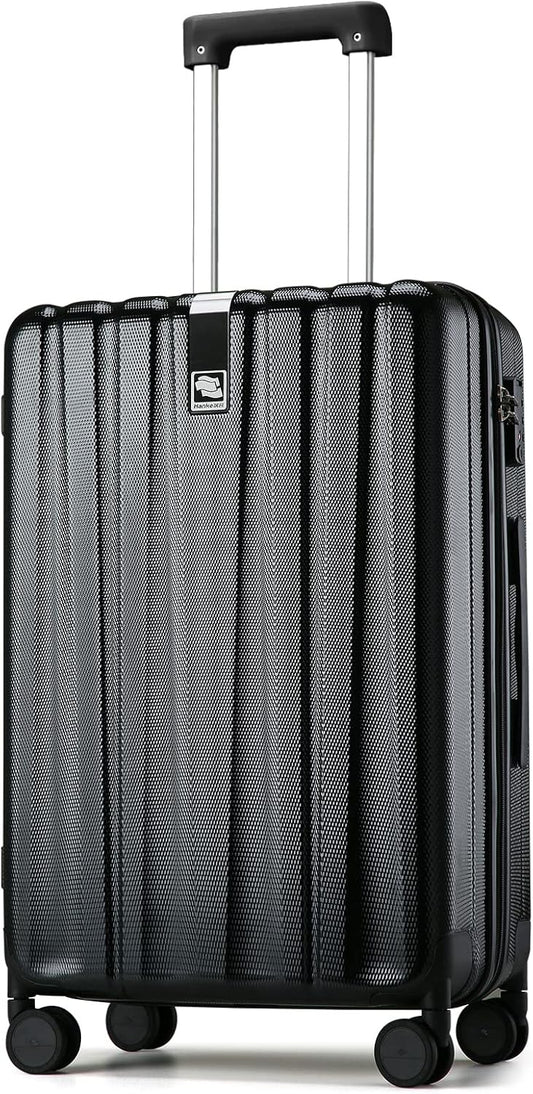 Hanke 24 Inch Luggage Suitcases With Spinner Wheels Lightweight PC Hard Shell Rolling Suitcase With Travel Lock,Checked-Medium 24-Inch(Jet Black)