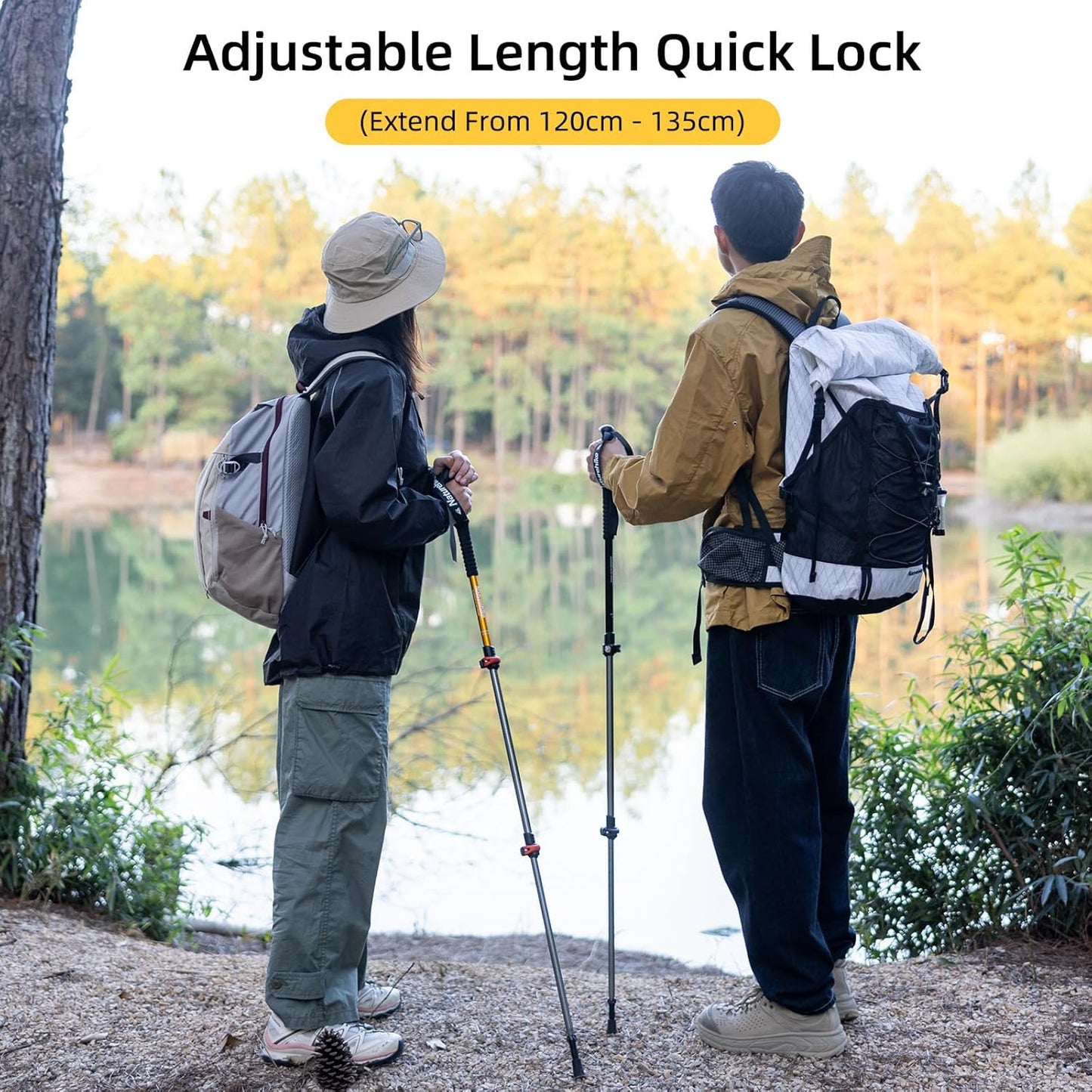 Naturehike Collapsible Trekking Poles, Adjustable Lightweight Aluminum Hiking Poles, Shock Absorption with Wrist Straps for Hiking and Daily Use, Yelllow/Green (Set of 2)