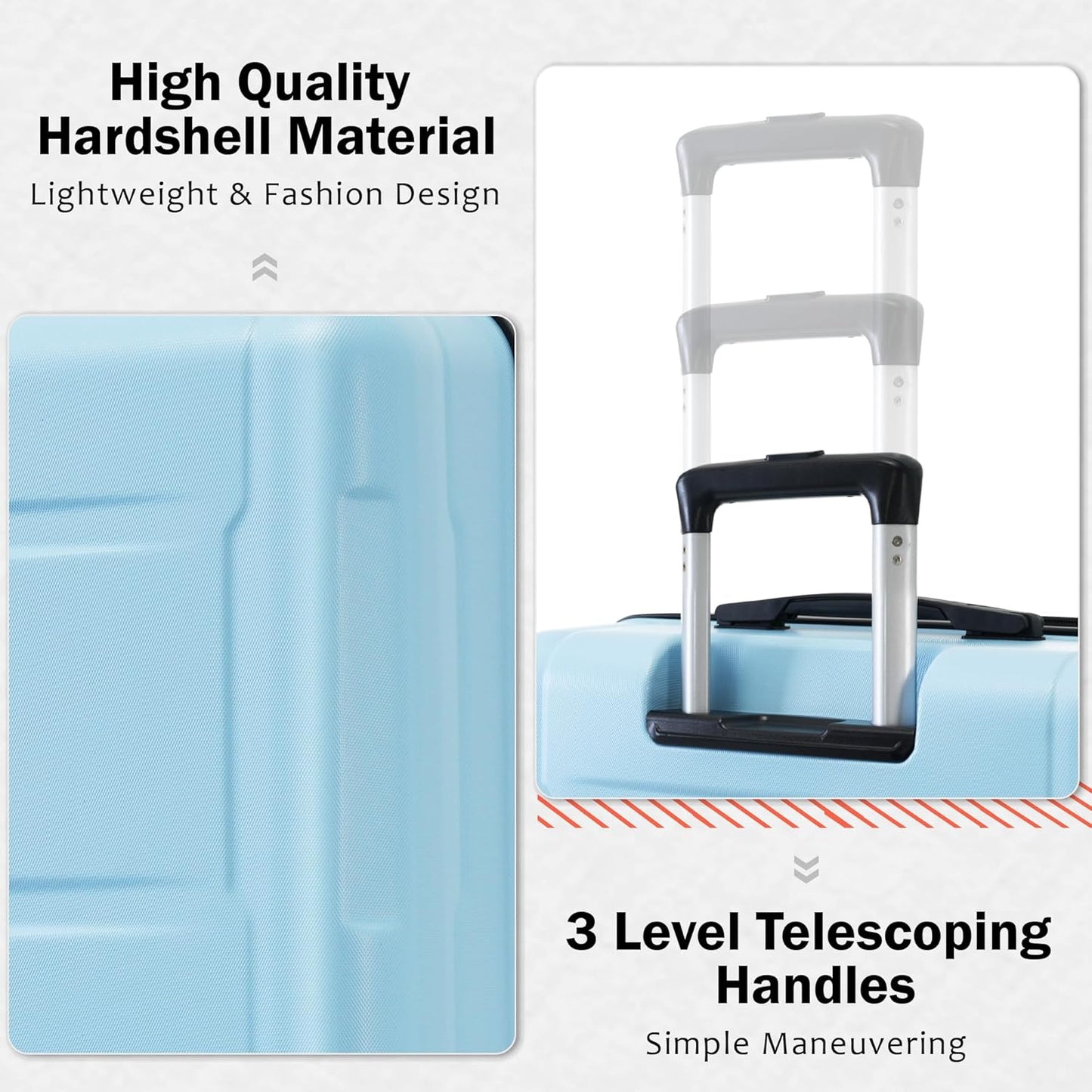 Merax Luggage Sets 2 Piece Suitcase Set, Hardshell 20 IN & 24 IN Suitcase Set with Duffel Bag, Travel Suitcases with Spinner Wheels and TSA Lock(Light Blue)