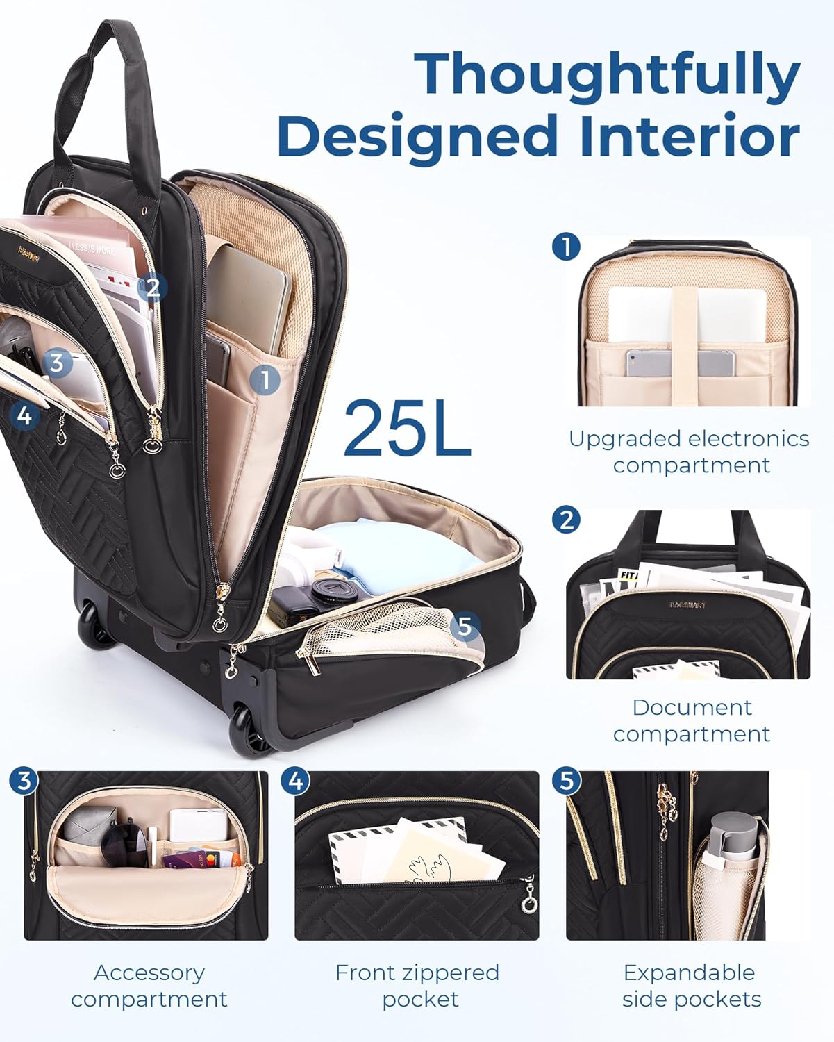 BAGSMART Underseat Carry On Luggage Airline approved,16-inch Small Underseater Softside Travel Suitcase with Wheels Lightweight Overnight Rolling Carry-on Luggage for Women Men Weekender,Black