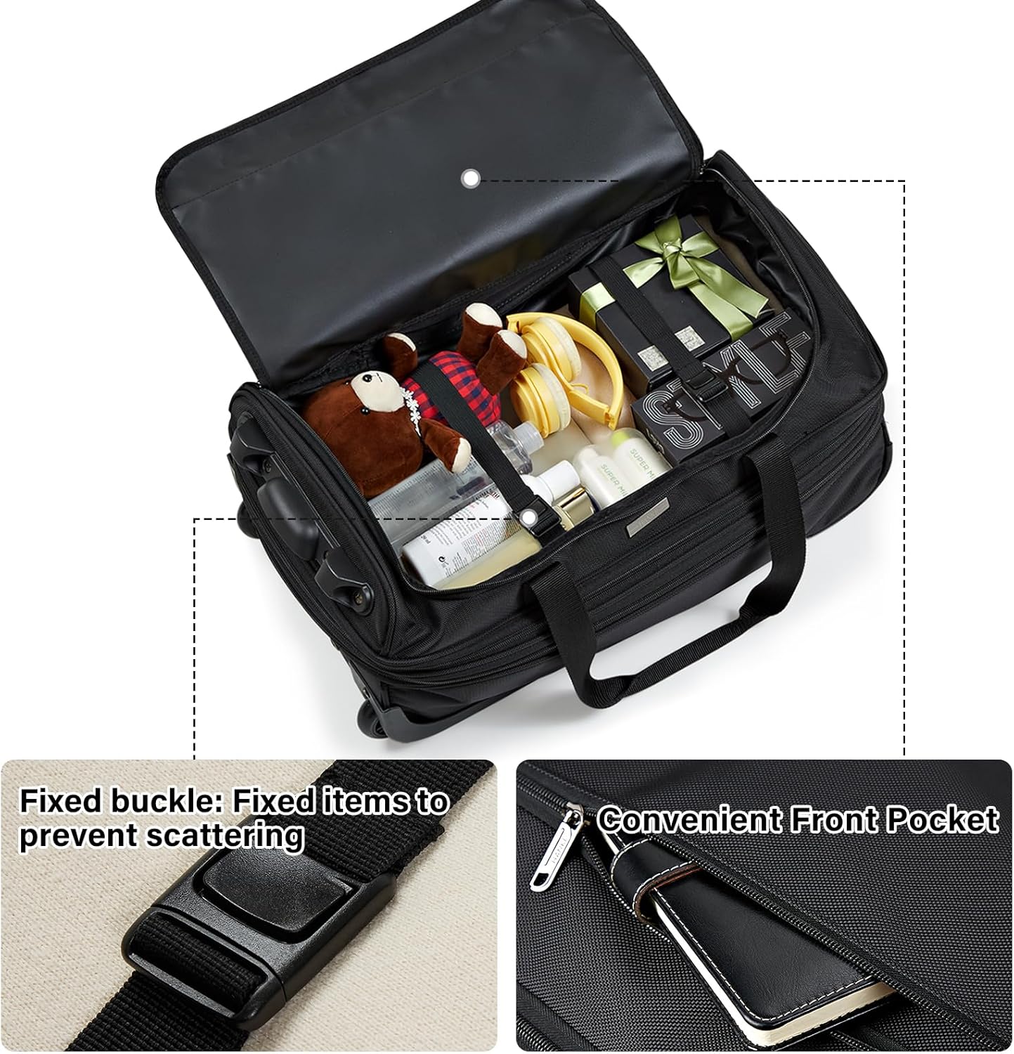 Hanke Expandable Carry On Luggage Suitcases with Wheels Foldable Duffle Bag for Travel Carry On suitcase Weekend Bag for Women Men（Black）