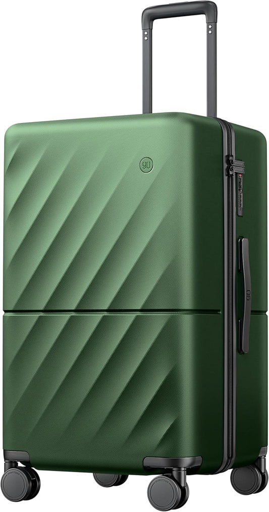 NINETYGO Trunk Luggage 24 Inch, Medium Checked Luggage with Double Spinner Wheels, Anti-Burst Zipper, Hard Case PC Suitcase, Lightweight Travel Luggage, TSA Approved (Seaweed Green, Hudson)