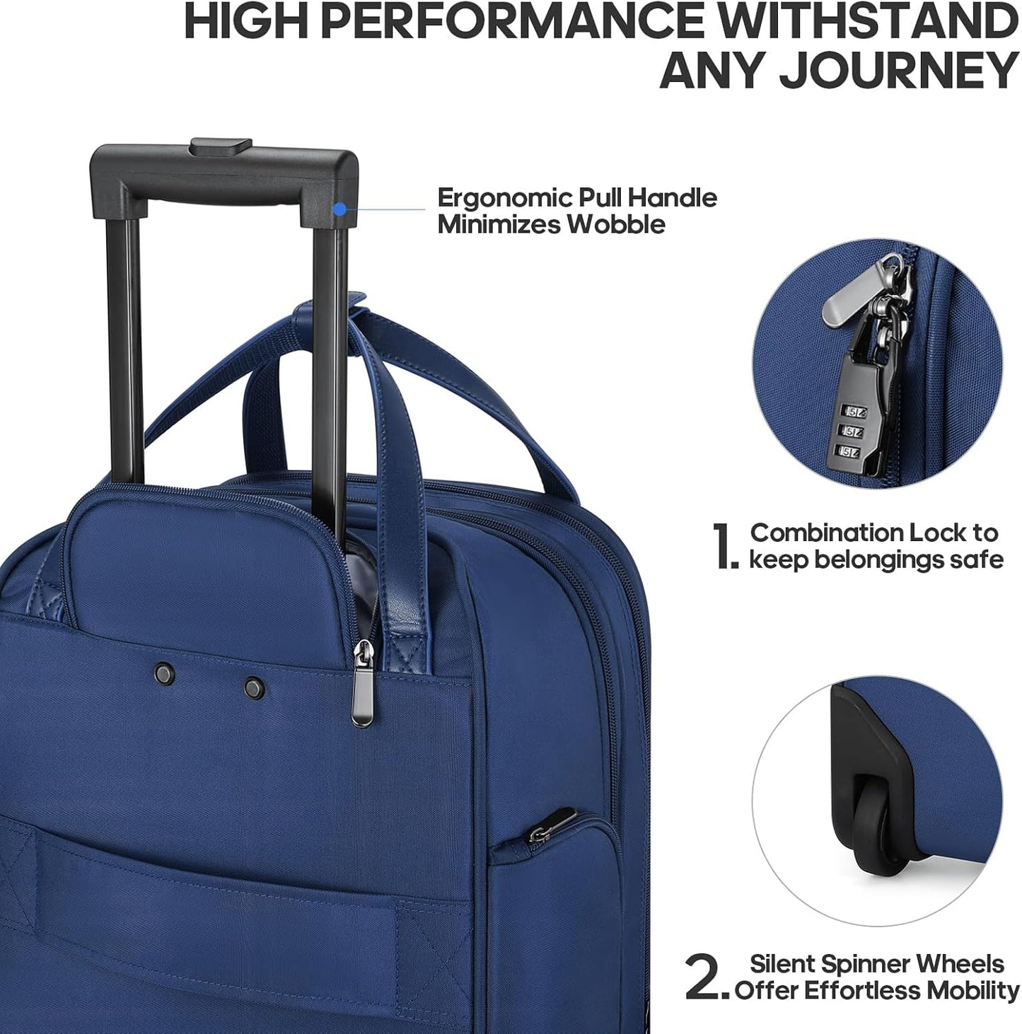 Carry-on Underseat 16-inch Luggage with Wheels, Softside Rolling Carry-on, Lightweight Travel Suitcase for Men Women, Personal Item Rolling Travel Bag