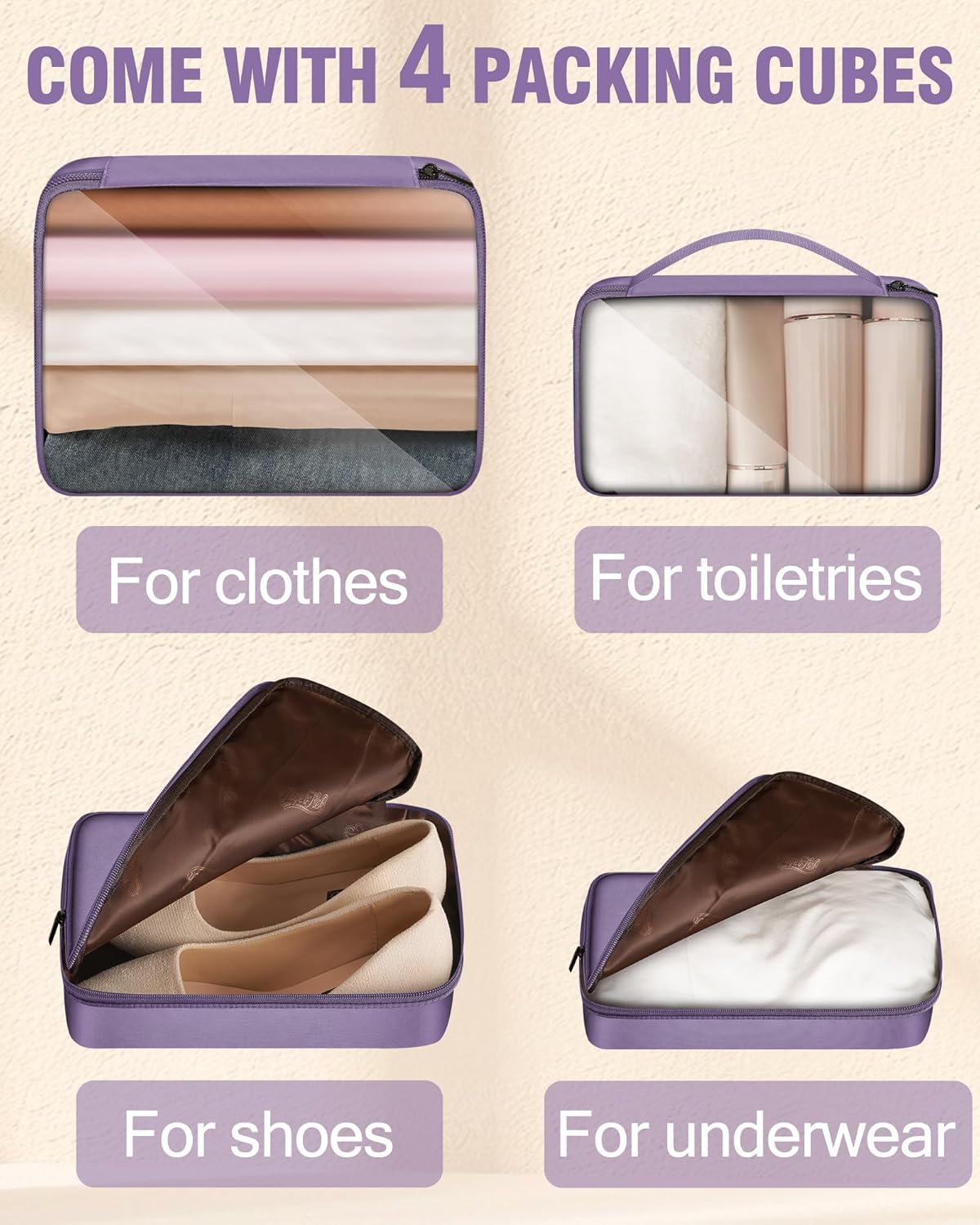 Carry On Luggage 22x14x9 Airline Approved, 20 Inch Softside Suitcase with 4 Pcs, Lightweight Luggage for Women with TSA Lock and 4 Spinner Wheels, Soft Side Carry-on Suitcases for Travel, Purple