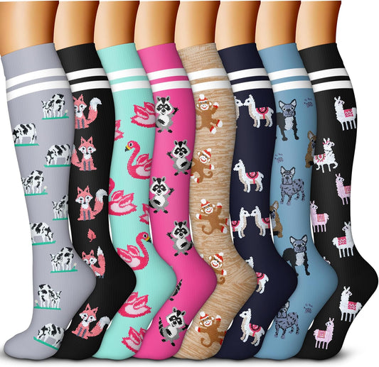 QUXIANG Copper Compression Socks for Women & Men Circulation (8 Pairs) - Best for Running Athletic Cycling - 15-20 mmHg