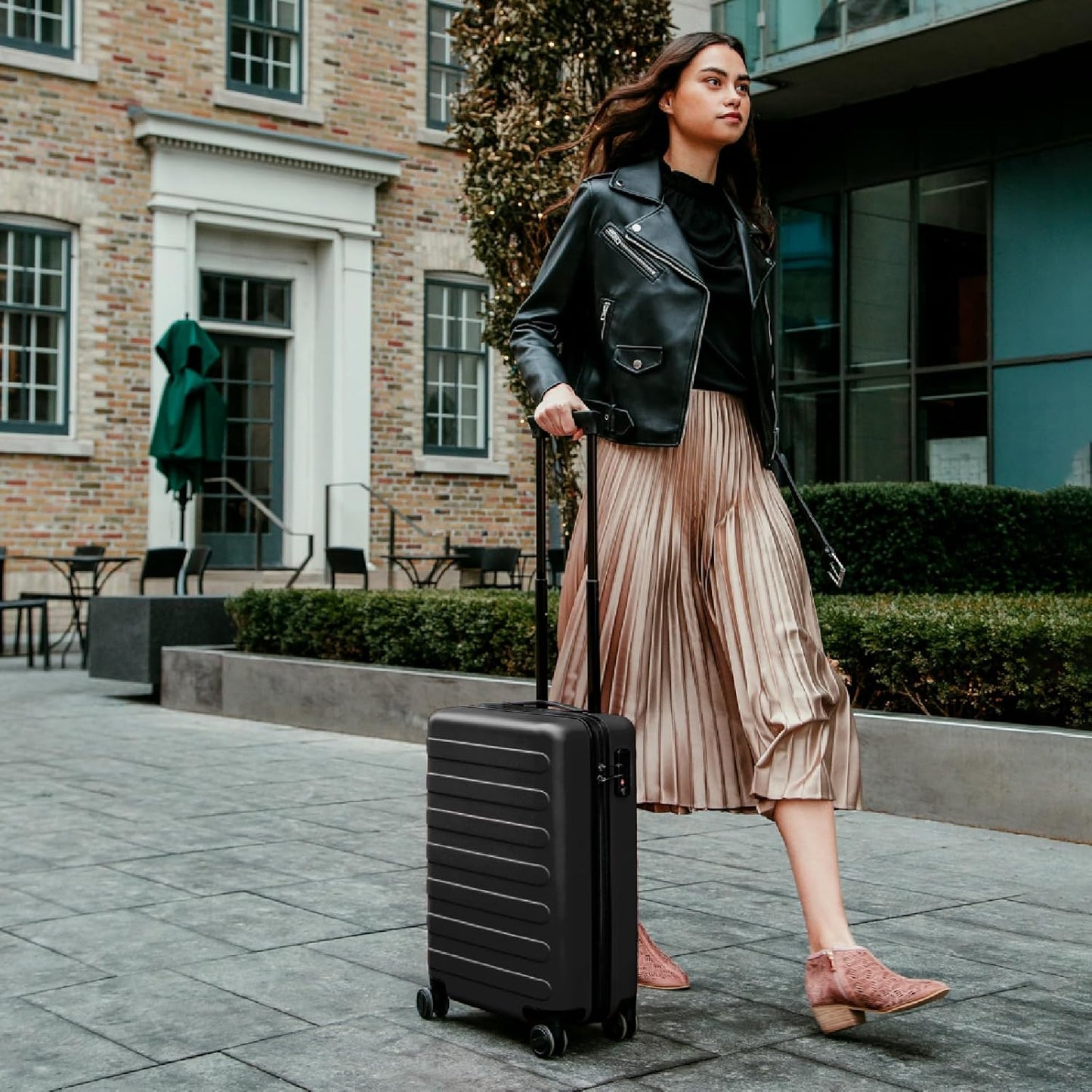 NINETYGO Carry On Luggage 22x14x9 Airline Approved, 20 Inch Luggage with Smooth Spinner Wheels, Lightweight, Hard Shell PC Suitcase Carry-On, Travel Luggage, TSA Approved (Black, Rhine Basic)