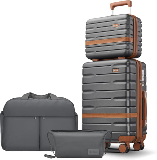 Luggage Sets 4 Piece with TSA Lock Hardside PC+ABS Carry On expandable Suitcase with Spinner Wheels Lightweight Rolling Travel Luggage Sets with YKK Zippers(Gray, 4 Piece Sets(14/20/DB/TB))