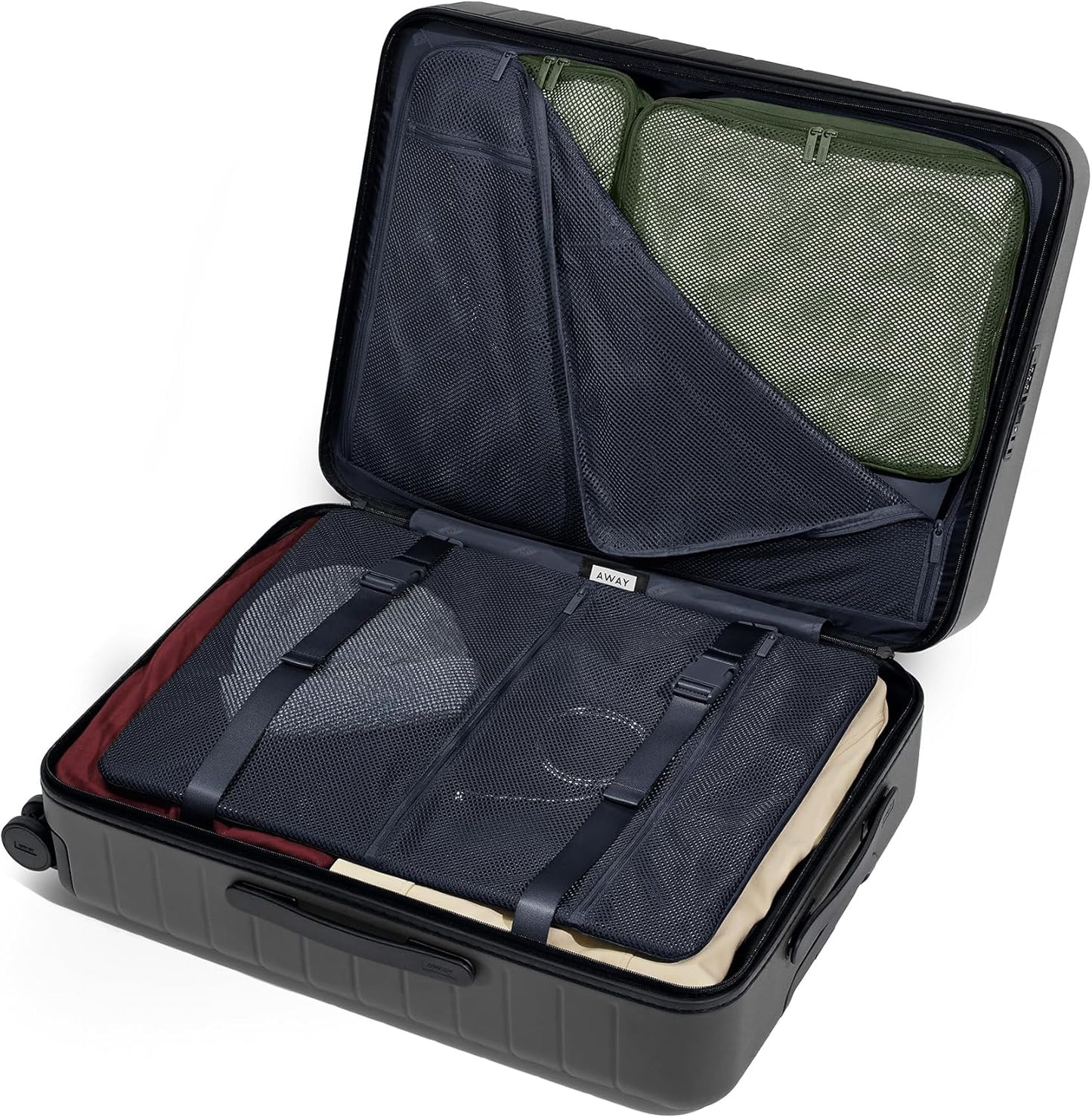 Away Medium Checked Luggage, Lightweight Hard Shell Suitcase with Spinner Wheels, Durable Rolling Luggage, TSA Lock, 26 Inch, Navy Blue