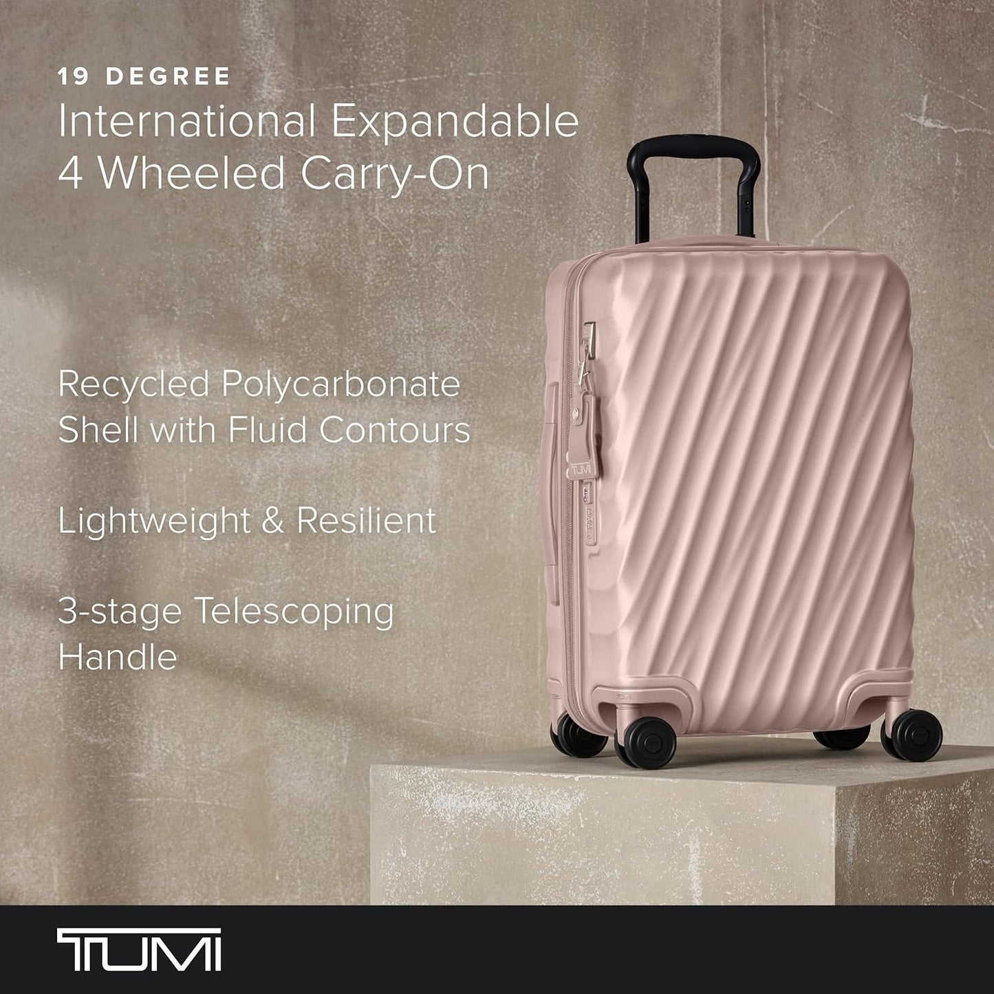 TUMI - 19 Degree International Expandable 4 Wheeled Carry-On - Hard Shell Suitcase - 21.8" X 14.0" X 9.0" - Mauve Texture