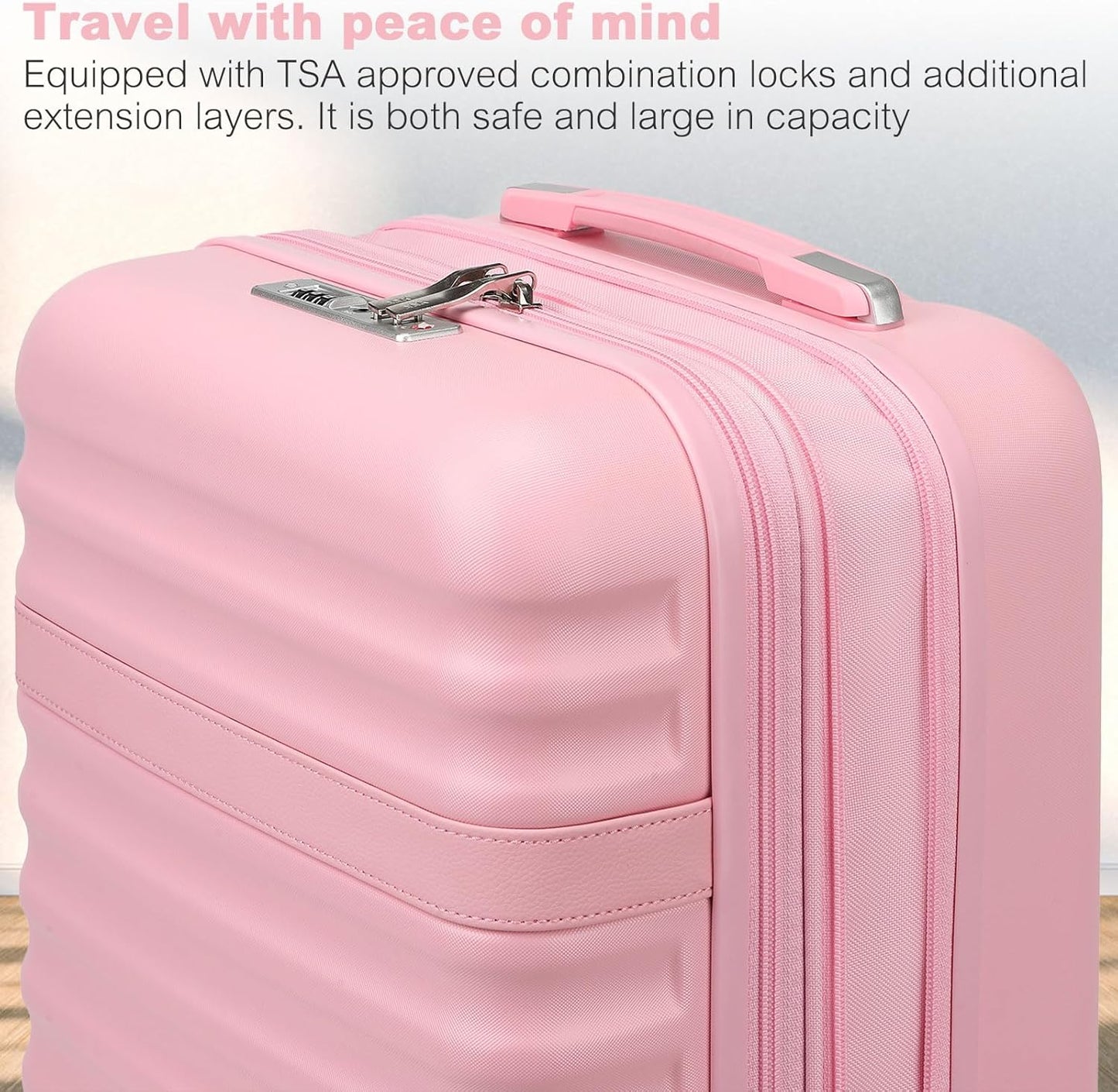 Kono Expandable 28 Inch Large Checked Luggage: ABS+PC Hardside Trolley Travel Case - Hard Shell Suitcase with TSA Lock, Cream/Pink