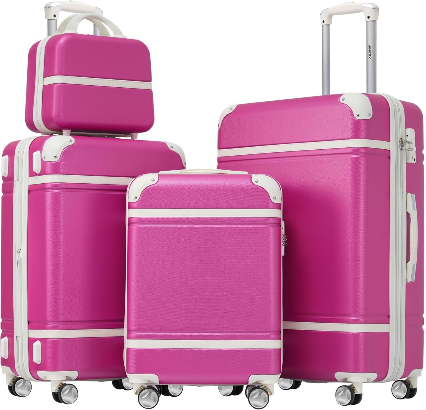 Merax Luggage Set 3 Piece Suitcase Set with Cosmetic Case Expandable Spinner Wheels Vintage Luggage Sets(Pink,20"+24"+28")