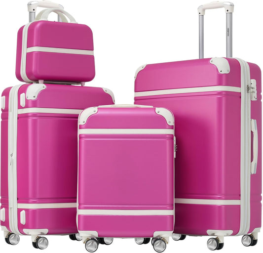 Merax Luggage Set 3 Piece Suitcase Set with Cosmetic Case Expandable Spinner Wheels Vintage Luggage Sets(Pink,20"+24"+28")