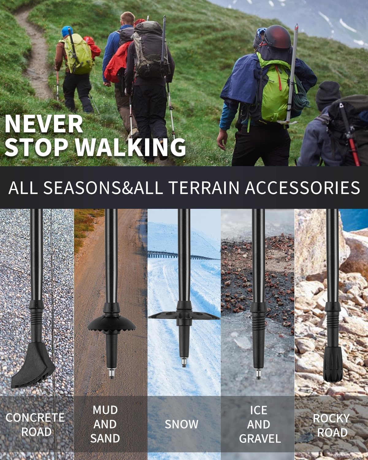 AISUNOURDOOR Lightweight Adjustable Trekking Poles, Aluminum Collapsible Travel Hiking or Walking Sticks for Women Children, with One Disposable Raincoat