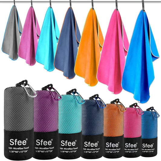 Sfee 2 Pack Microfiber Travel Towel, Quick Dry Towel Camping Towel Super Absorbent Compact Lightweight Sports Swim Gym Towels Set for Gym, Hiking, Pool, Backpacking, Bath, Yoga (M :48"x21"+24"x15")