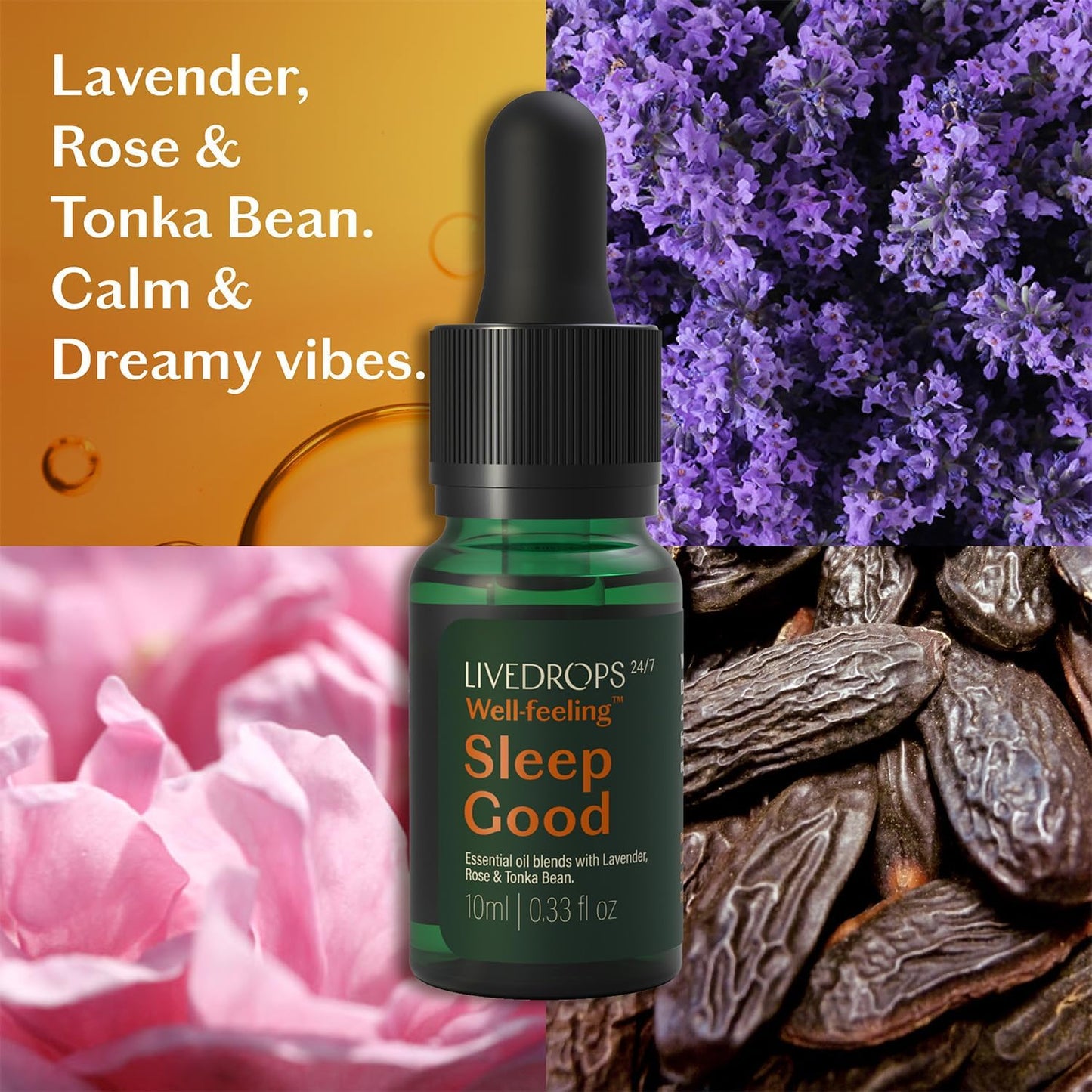 LIVEDROPS 24/7 Sleep Good Essential Oil Blend - Crafted in France - Lavender & Rose - Pure & Natural - Aromatherapy - Skin Safe & Diffuser Compatible - Clinically Tested