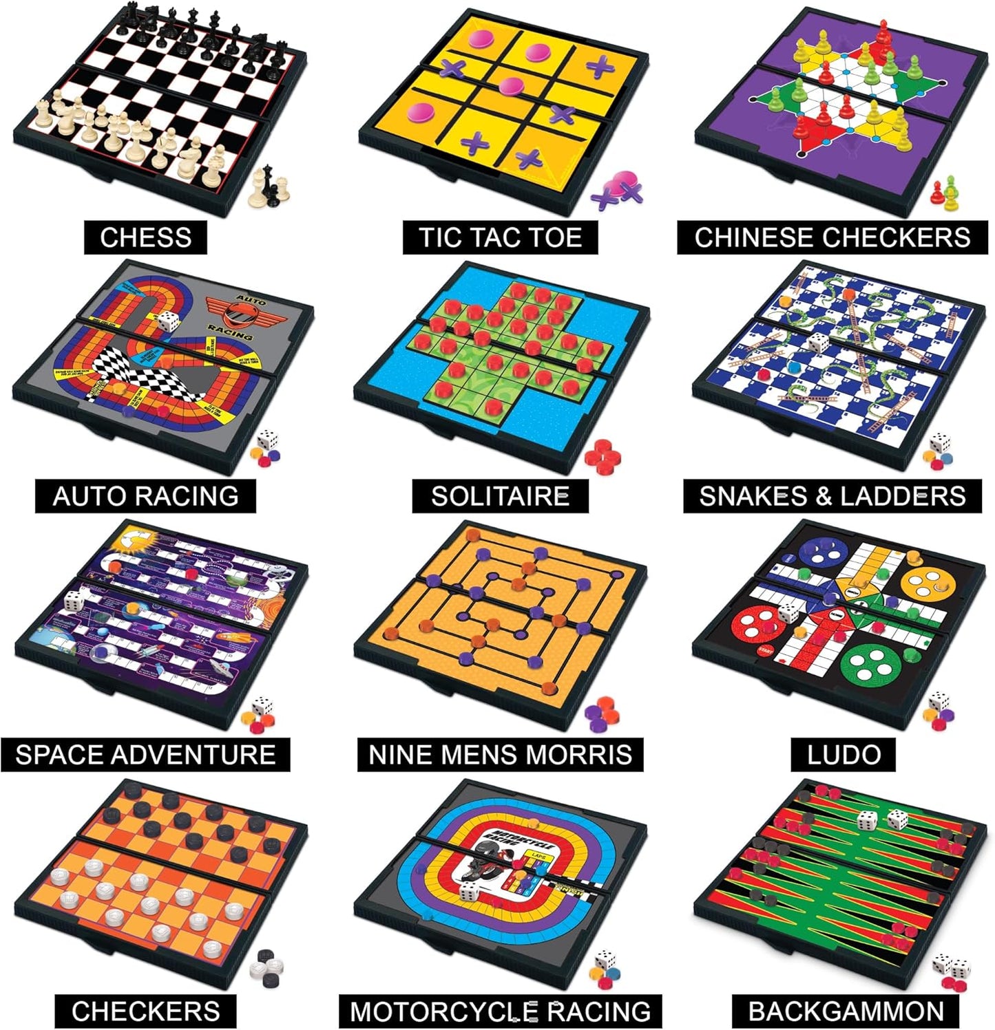 Gamie Magnetic Board Travel Games for Kids, Includes 12 Retro Fun Games - 5" Compact Design, Individually Boxed Travel Essentials for Kids Road Trip/Airplane/Camping, Stocking Stuffers for All Ages