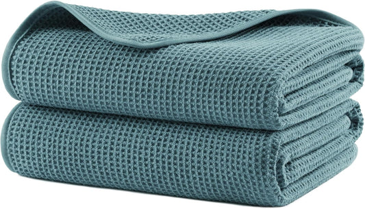 POLYTE Microfiber Oversize Quick Dry Lint Free Waffle Bath Towel for Body, 60 x 30 in, Set of 2
