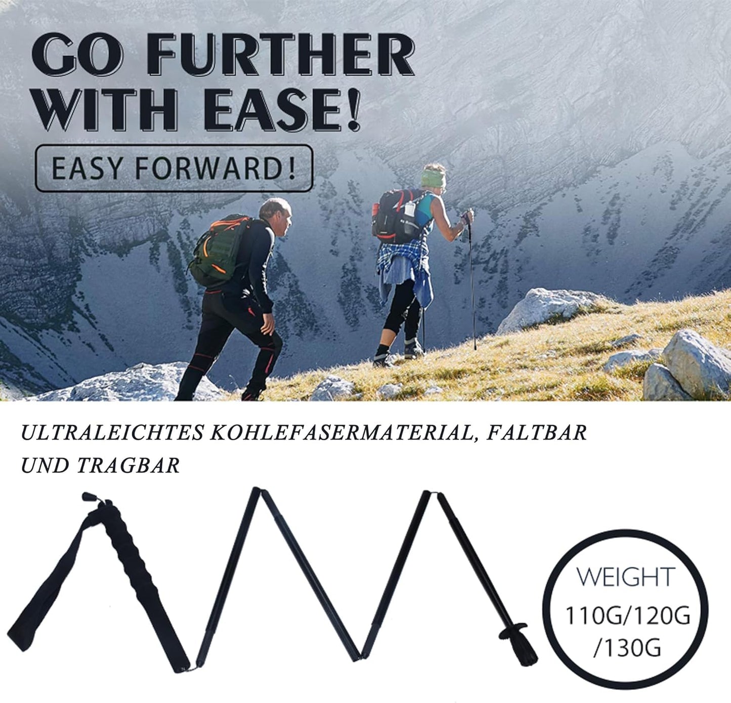 Ultralight Carbon Fibre Trekking Poles - 5-Section Adjustable Hiking Sticks with Anti-Shock Tips, Ergonomic Grips & Storage Bag - Perfect for Hiking, Walking & Backpacking (Set of 2)