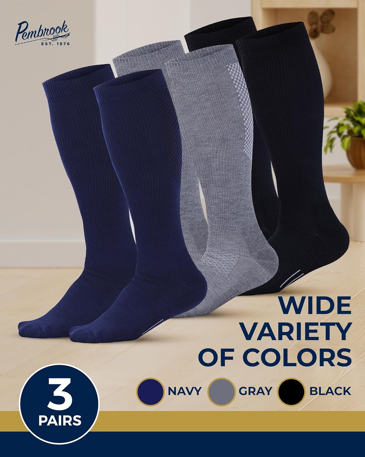 Pembrook Light Compression Socks for Men - 3 Pairs | 8-15 mmhg Compression Dress Socks for Men | Support Socks for Men