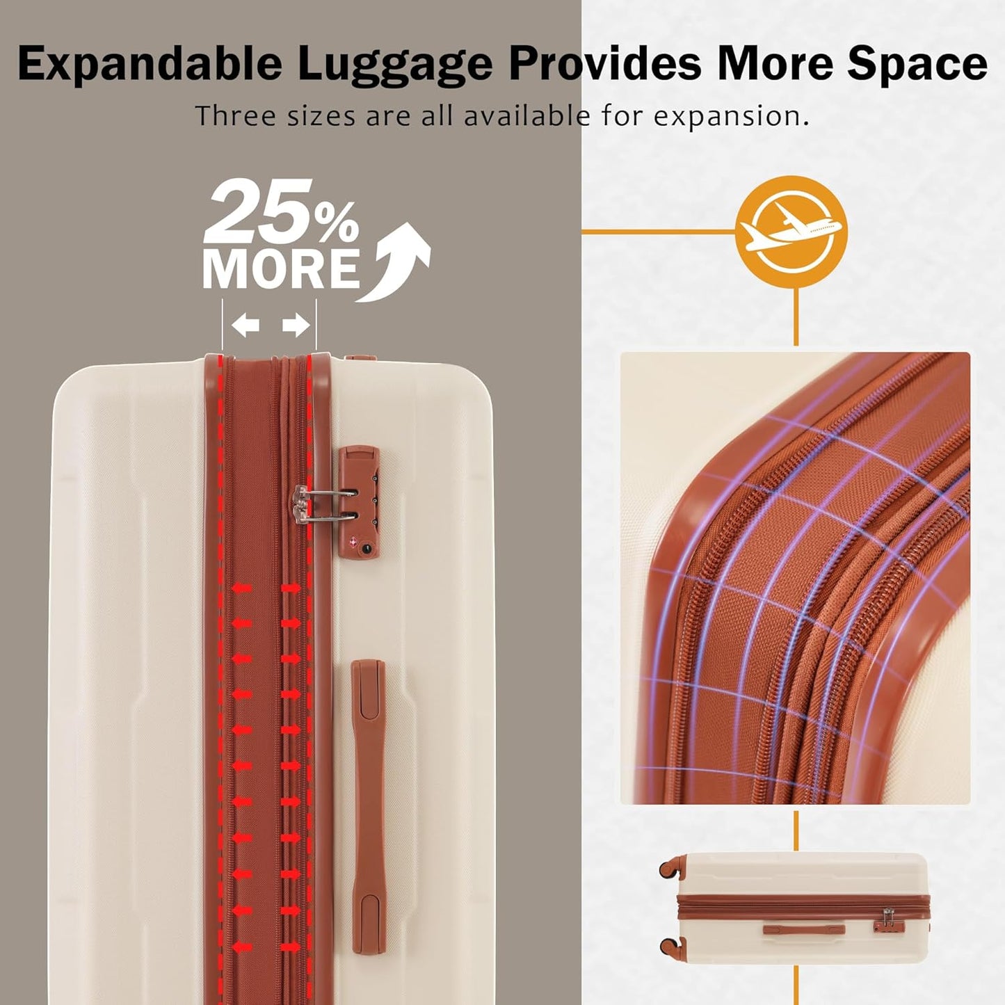 Merax Luggage Sets 2 Piece Suitcase Set, Hardshell 20 IN & 28 IN Suitcase Set with Duffel Bag, Travel Suitcases with Spinner Wheels and TSA Lock(Khaki & Brown)