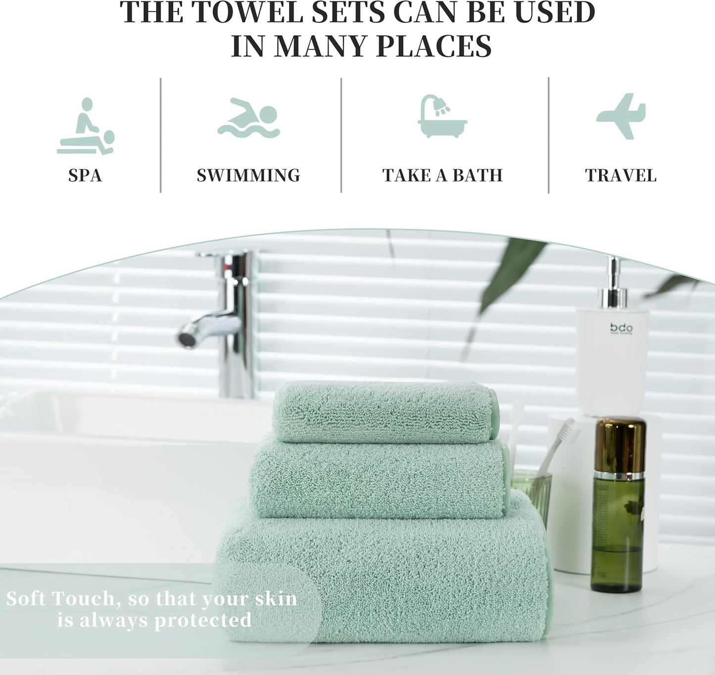 New Microfiber Bath Towel Set, 3 Piece, Oversize, Quick Dry, Lint Free, Includes Body, Hand and Face Towels