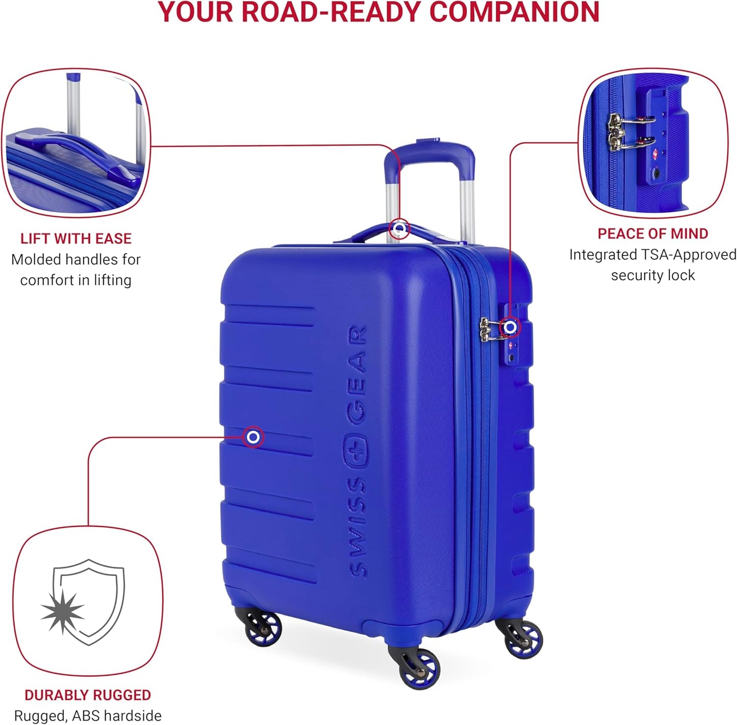 SwissGear 7366 Signature Hardside Expandable Luggage with Spinner Wheels, TSA Lock, Cup-Holder, Cobalt, Carry-On 19-Inch