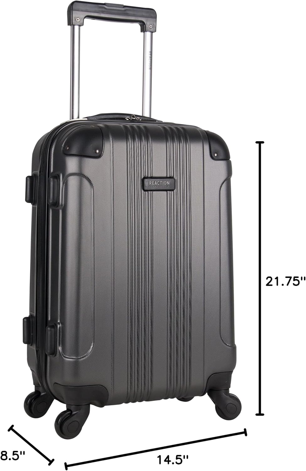 Kenneth Cole REACTION Out of Bounds Lightweight Hardshell 4-Wheel Spinner Luggage, Charcoal, 20-Inch Carry On
