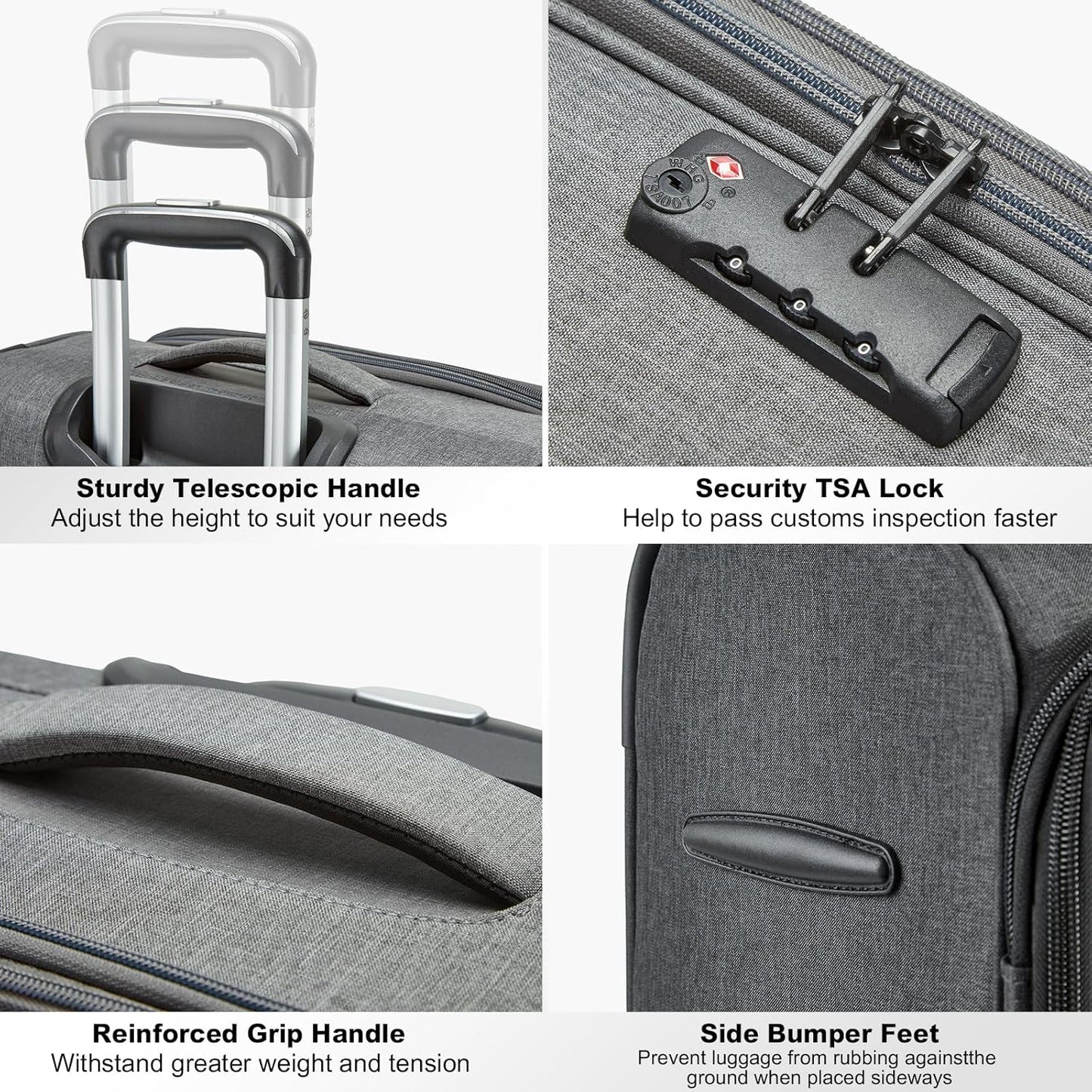 Kono 24 Inch Softside Expandable Checked Luggage with 8 Spinner Wheels TSA Lock Softshell Lightweight Business Travel Suitcase for Men and Women, Grey