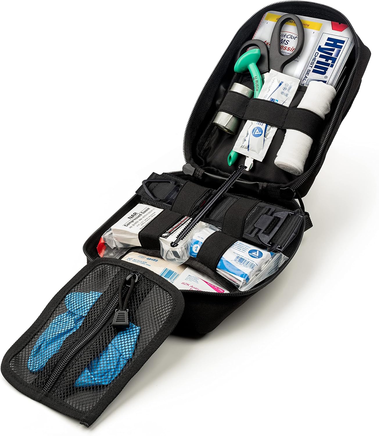 Scherber Premium IFAK Kit Trauma Pack | HSA/FSA Approved | SOF Tourniquet, QuikClot 4x4 HyFin Chest Seal, Israeli Bandage | Fully Stocked MOLLE Pouch for Gunshot, Bleeding, Major Wound Care (Black)
