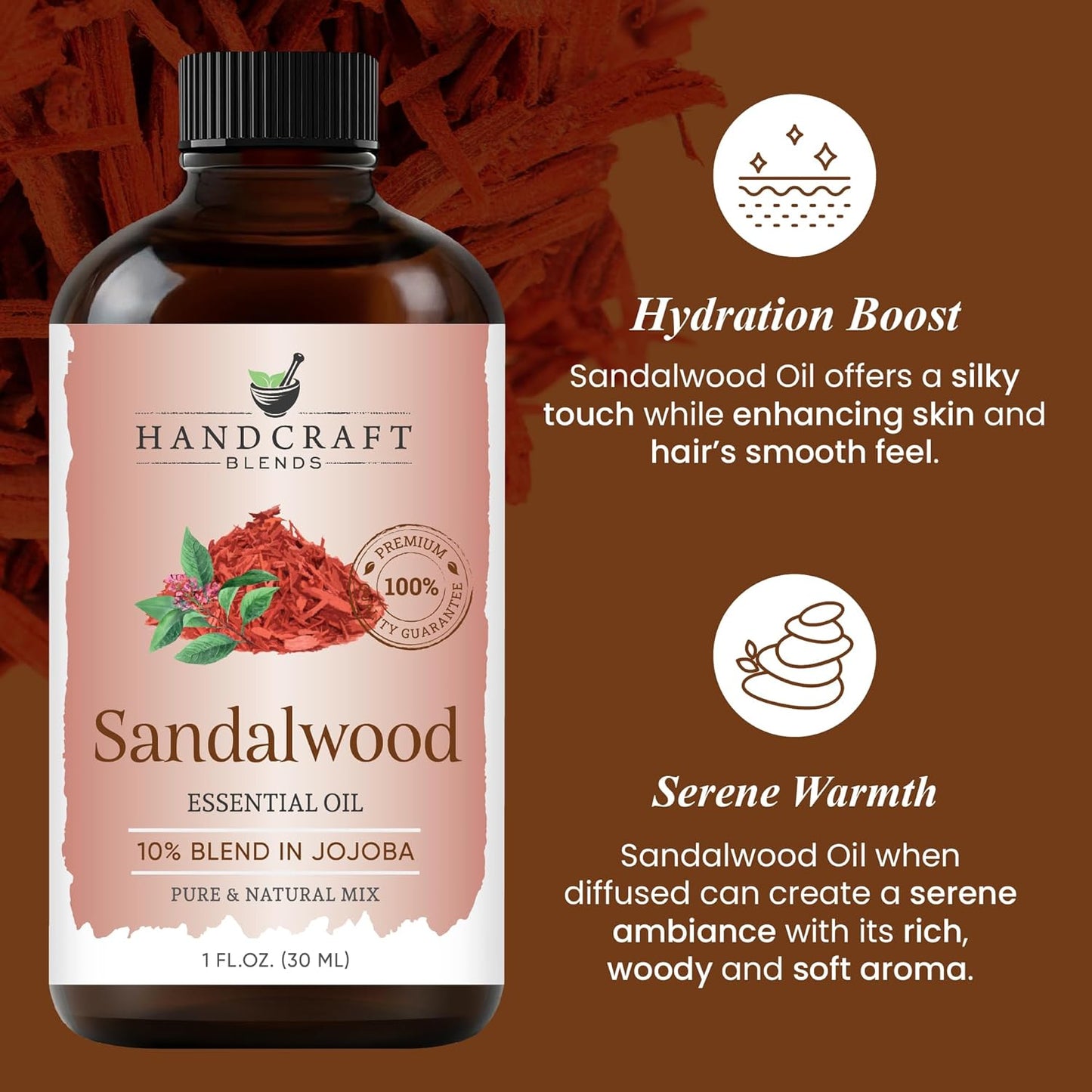 Handcraft Blends Sandalwood Essential Oil – 1 Fl Oz – 100% Pure and Natural – Premium Grade Essential Oil for Diffuser and Aromatherapy, Skin, Massage, Candle and Soap Making Fragrance