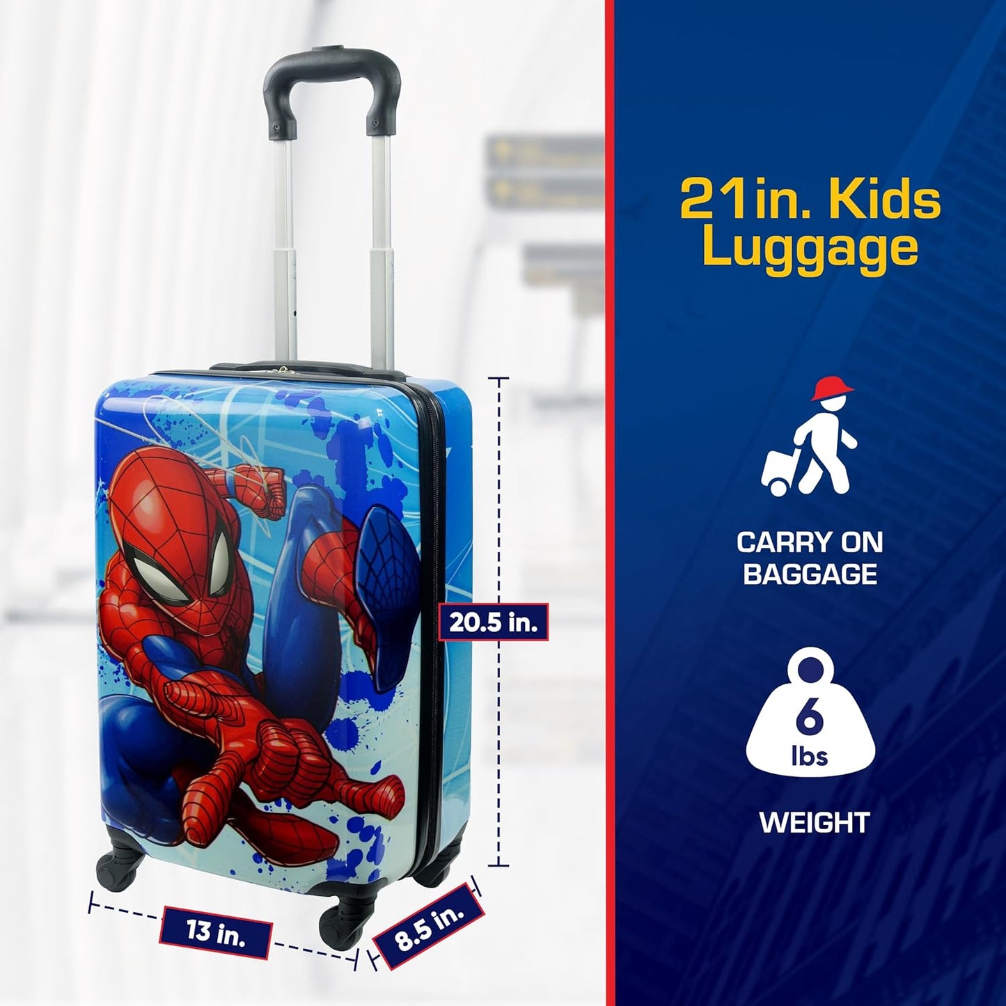 FUL Marvel Spider-Man 21 Inch Kids Carry On Luggage, Hardshell Rolling Suitcase with Spinner Wheels, Multi