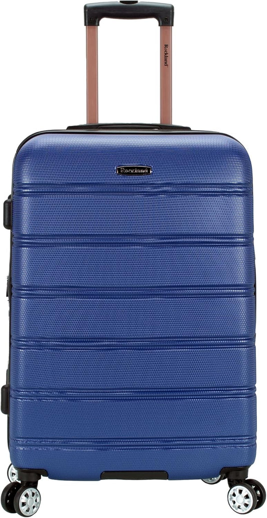 Rockland Melbourne Hardside Expandable Spinner Wheel Luggage, Blue Checked-Medium 24-Inch