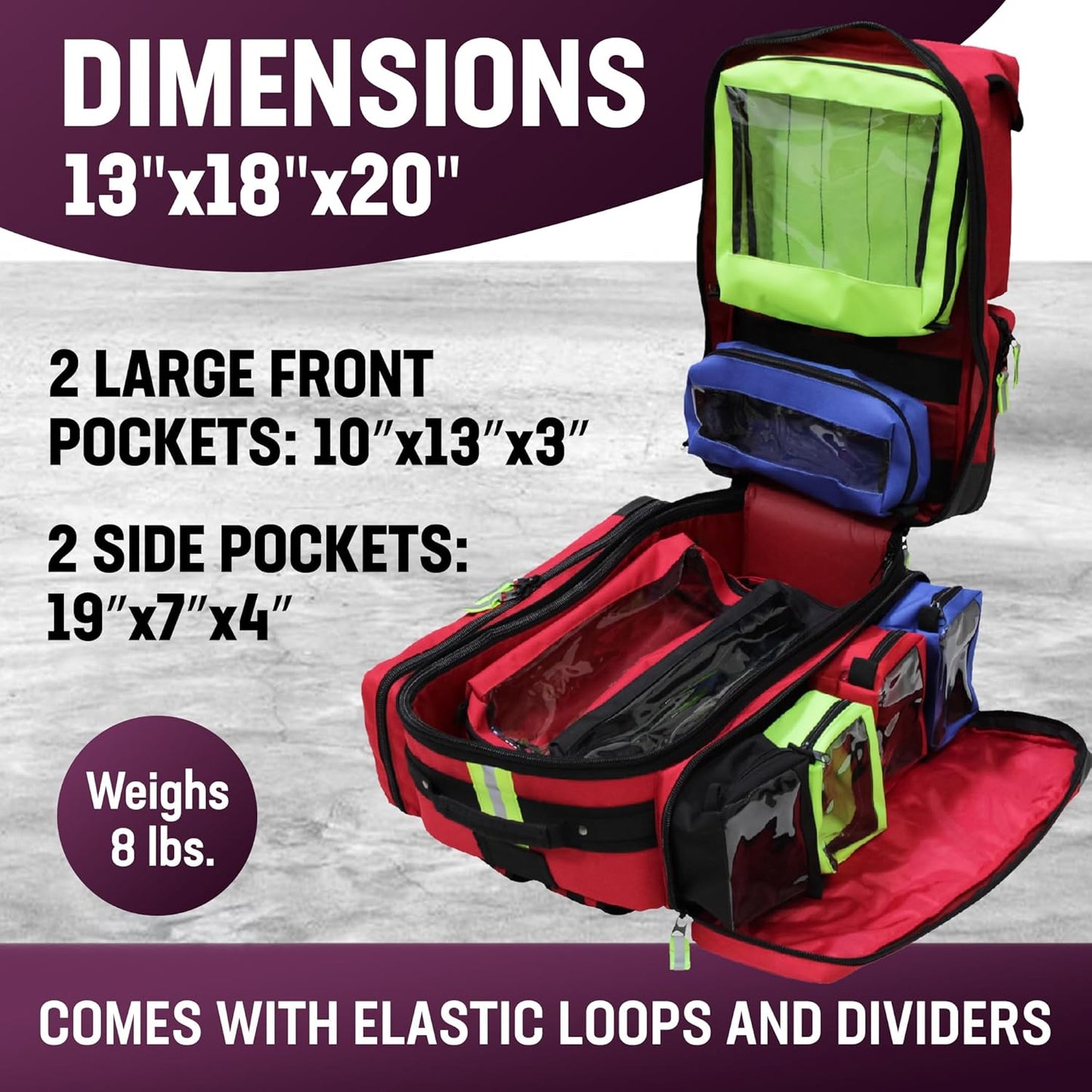 Kemp USA Ultimate EMS Backpack - EMT Bag | Emergency Backpack with a strap for D Oxygen Cylinder | Medical Backpack for Search and Rescue Tools | Large Medic Bag for EMT Kit | 8 Lbs.